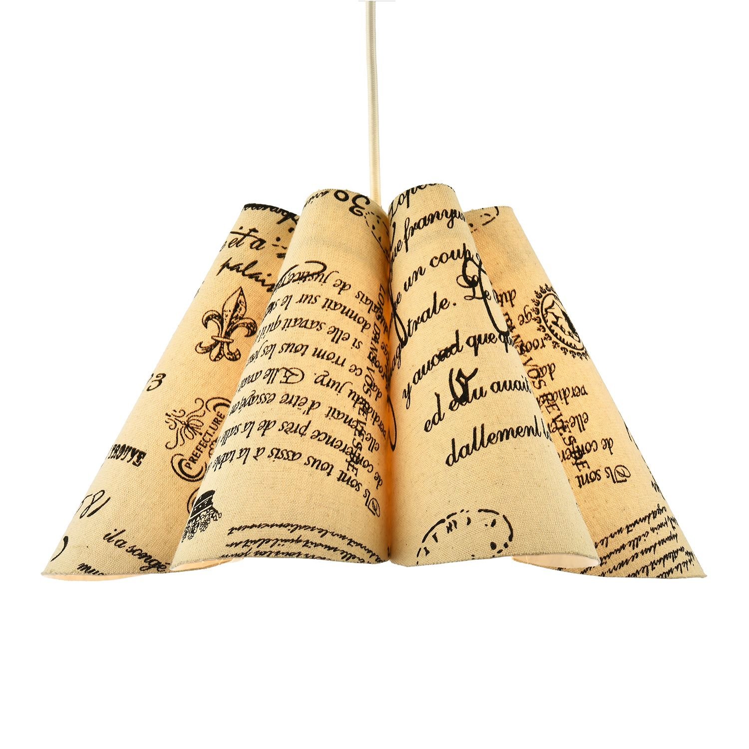 Happy Homewares Cream Vintage France Theme Linen Pendant Shade - 35cm