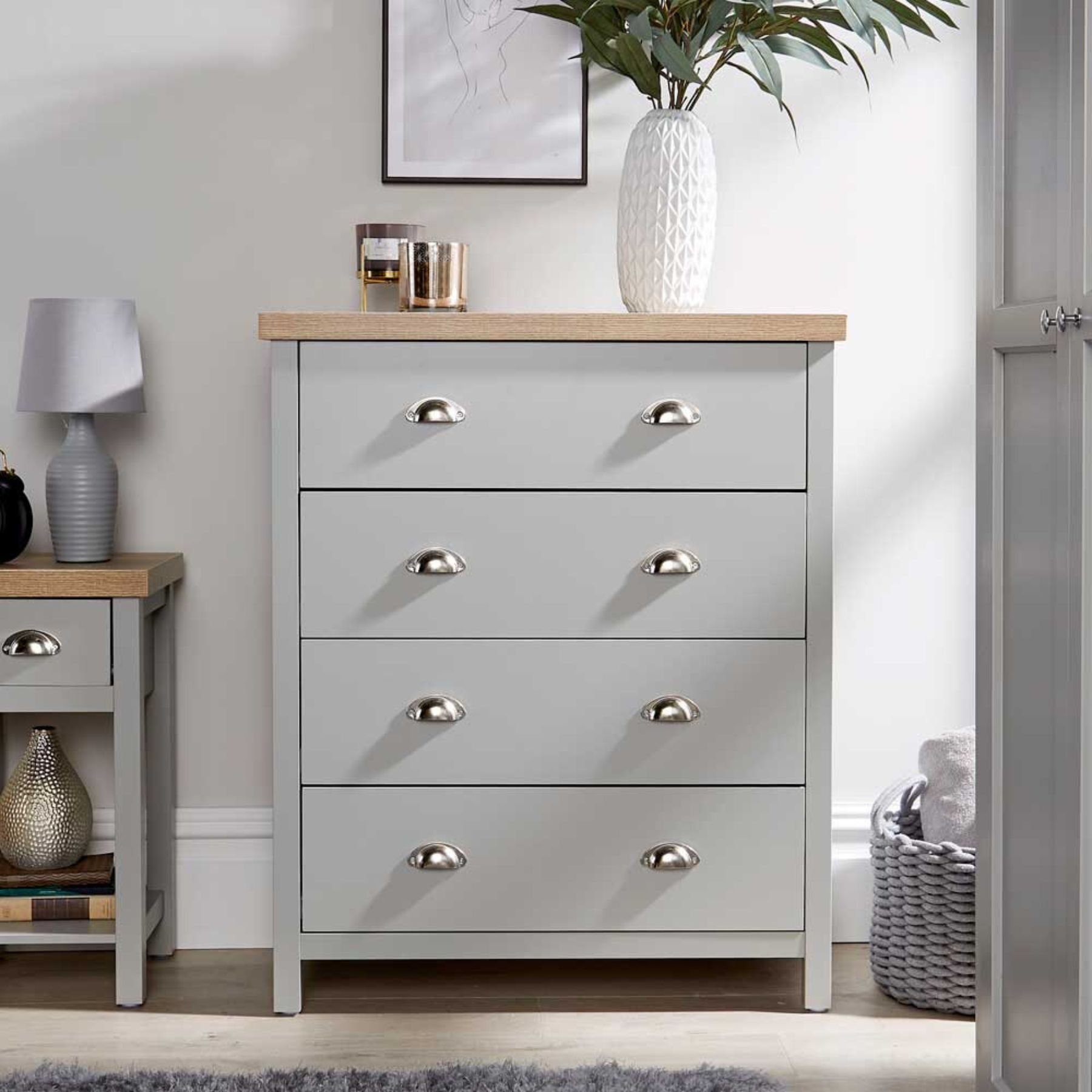 Home Source Avon 4 Drawer Chest - Grey
