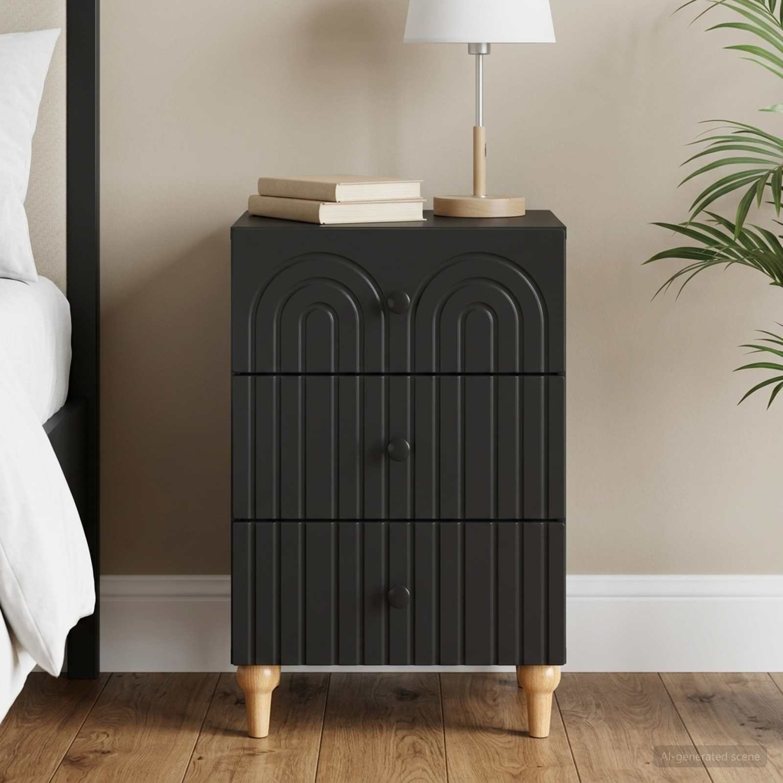 Walplus Engineered Wood Bedside Table - Black - 43 x 41 x 66.5 cm