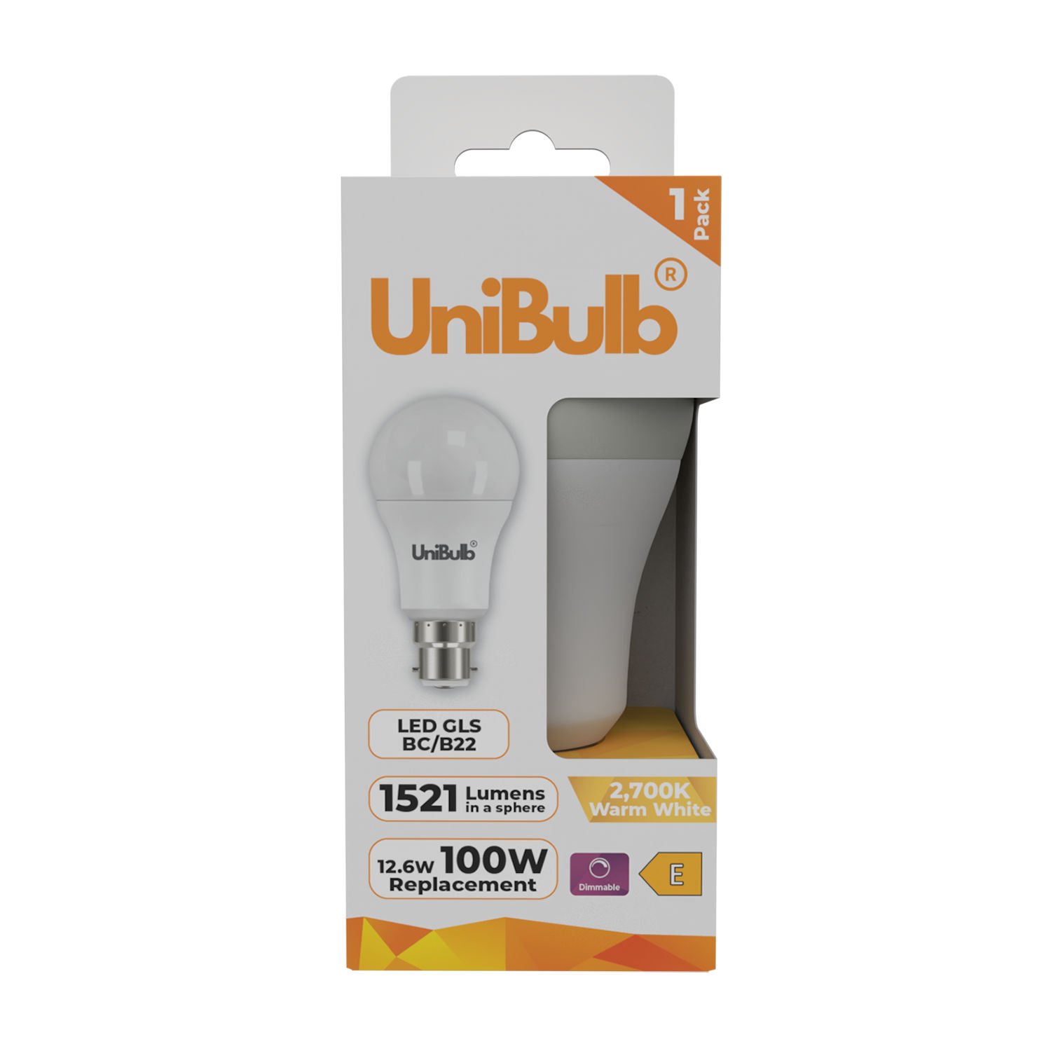 UniBulb 12.6W LED Warm White Dimmable GLS B22 Light Bulb