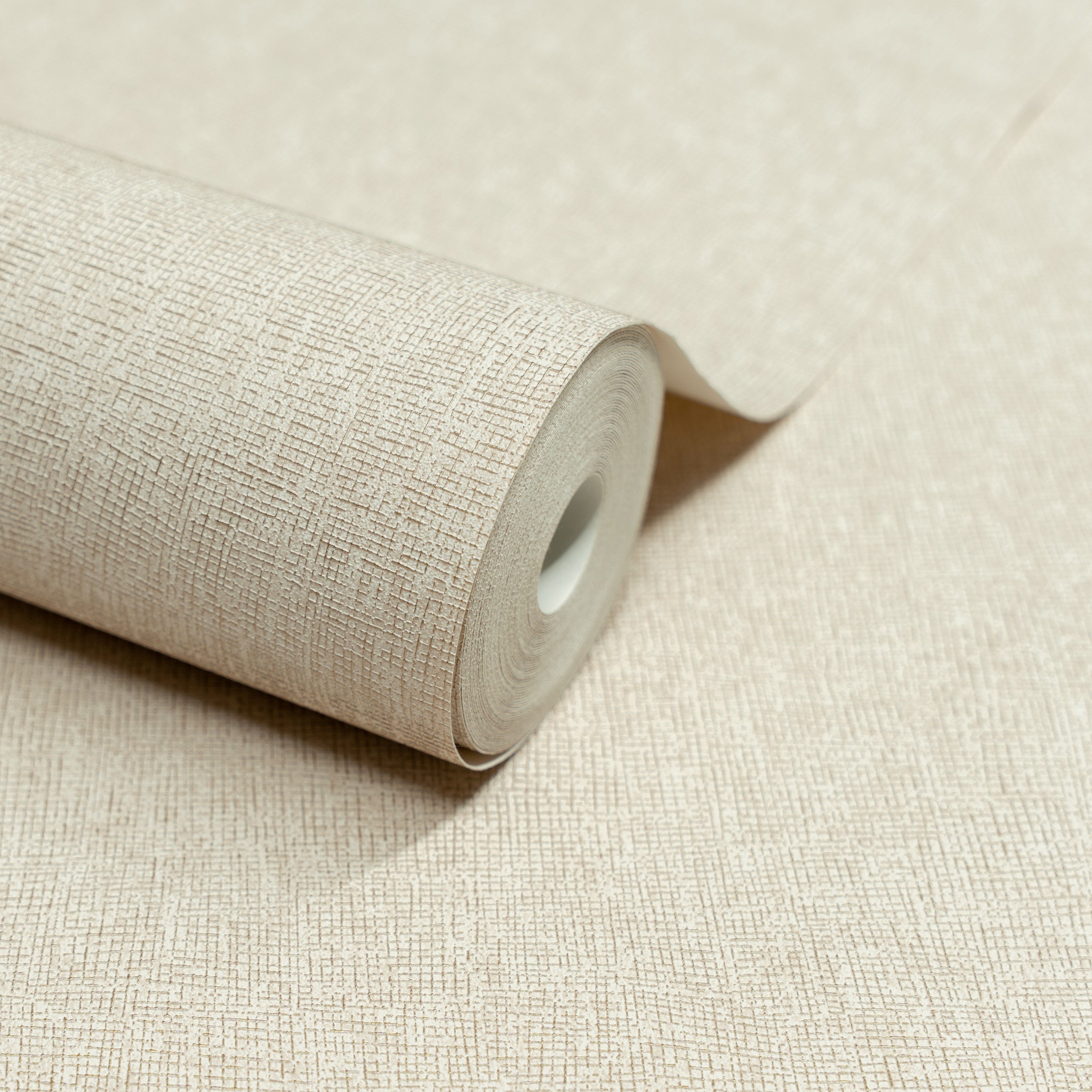 Grandeco Boutique Atogo Plain Woven Effect Embossed Wallpaper - Cream