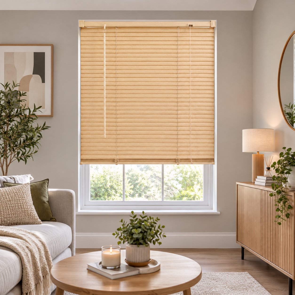 Furnished Natural Wood Effect Venetian Blind 25mm Slat - 45 x 150cm