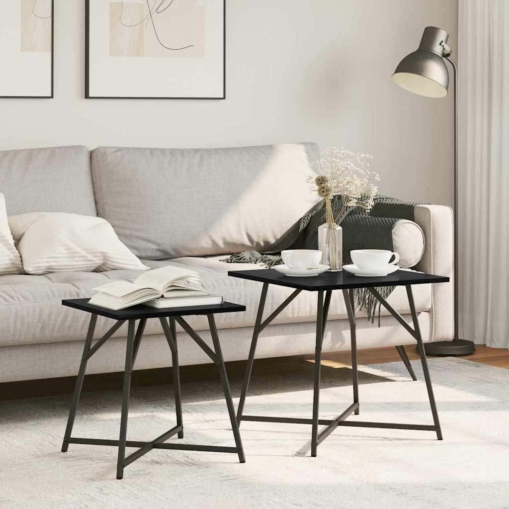 Walplus Pack of 2 Metal End Table - Black Oak - 50 x 50 x 50 cm