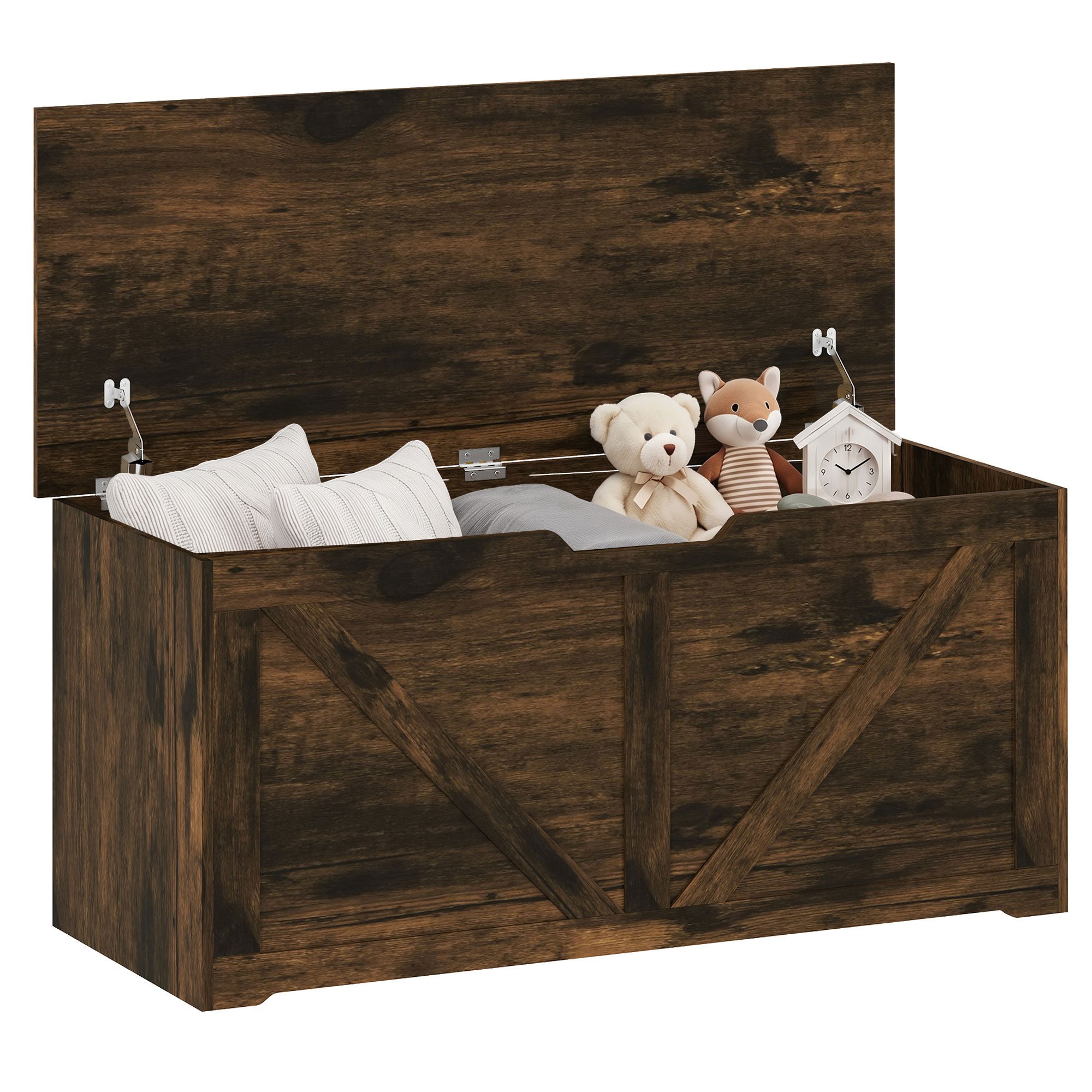 HOMCOM 127L Storage Chest with 2 Safety Hinges and U shaped Pull - Rustic Brown