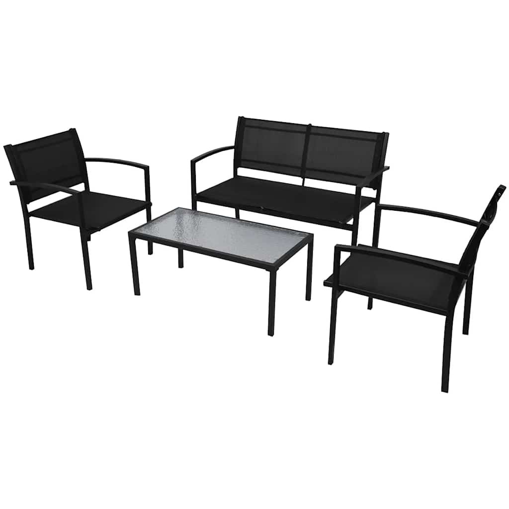 Walplus 4 Piece Textilene Garden Lounge Set - Black - 85 x 45 x 38 cm