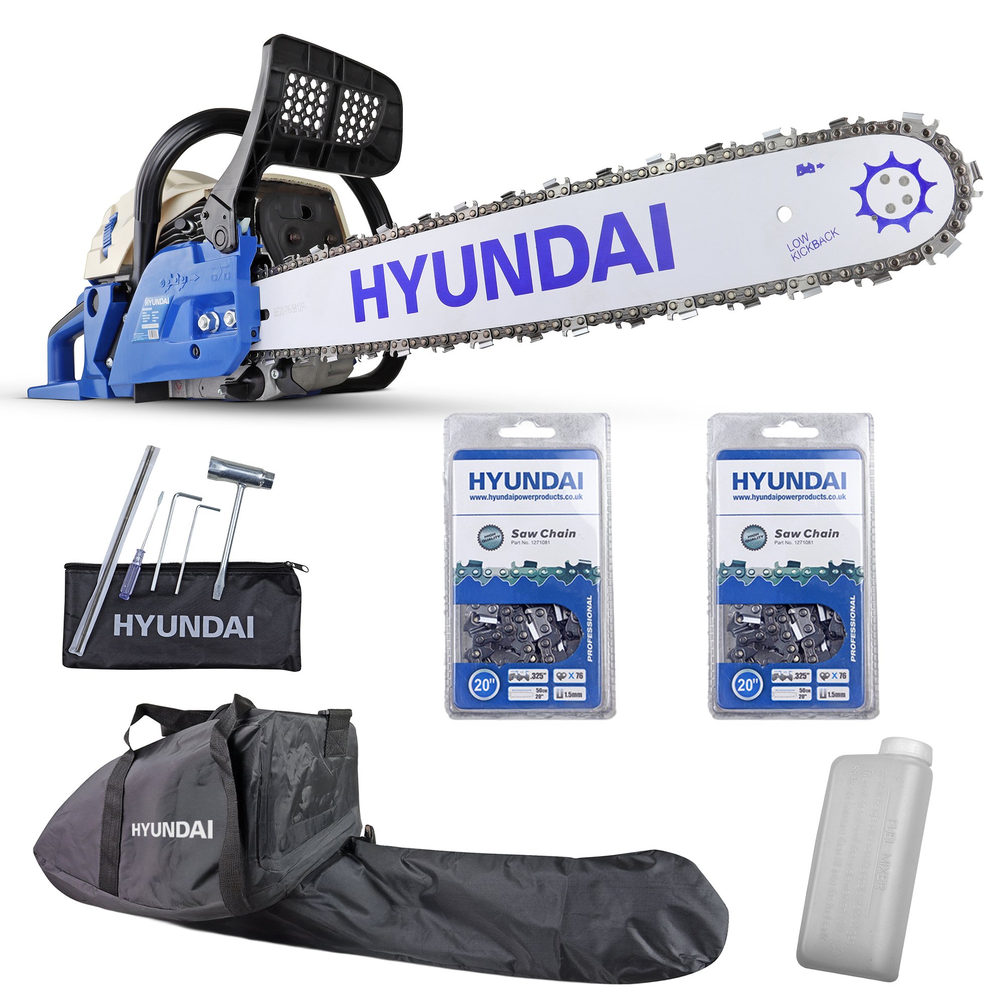 Hyundai 62cc Heavy-Duty Petrol Cordless Chainsaw - 50cm
