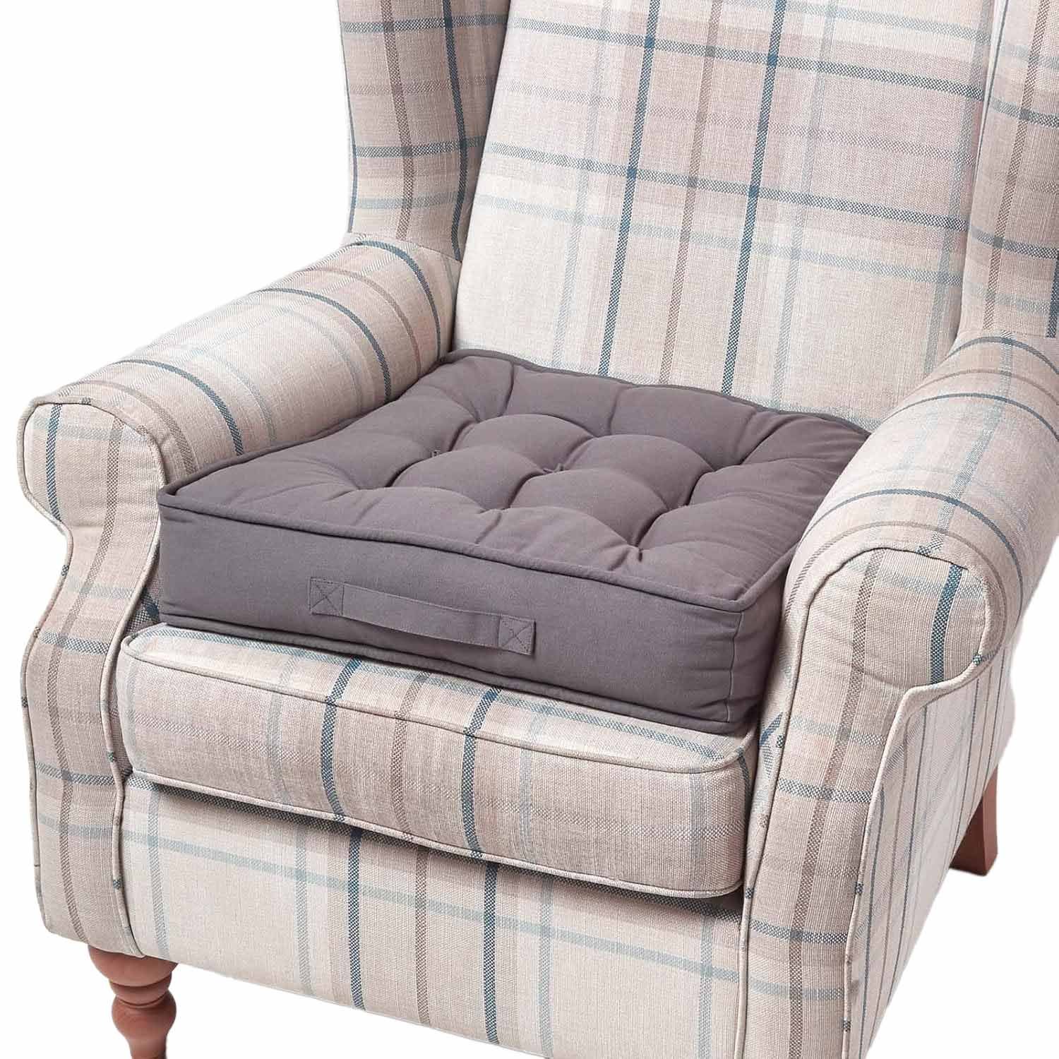 Homescapes Cotton Armchair Booster Cushion - Charcoal