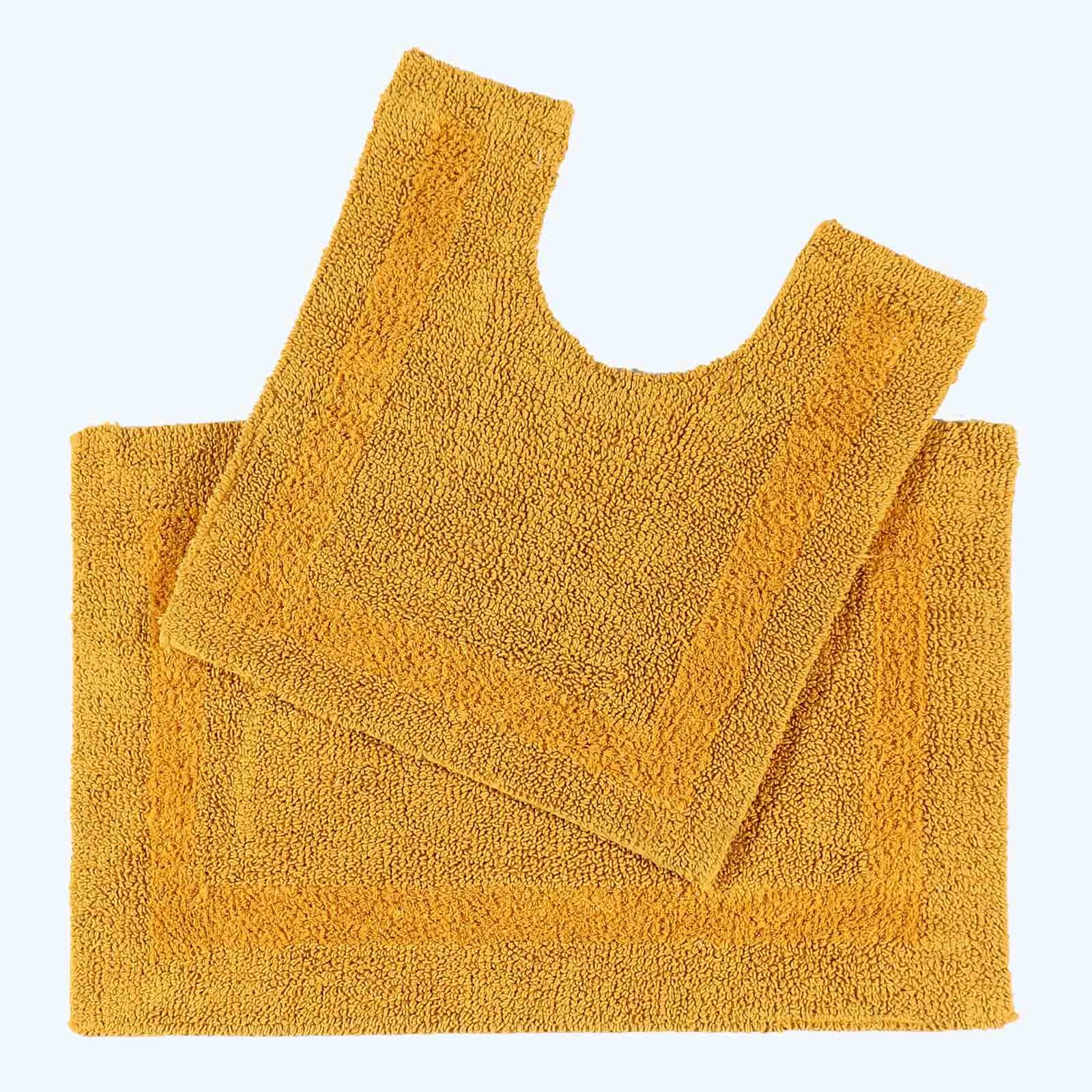 Homescapes Reversible Cotton 2 Piece Bath Mat Set - Mustard Yellow