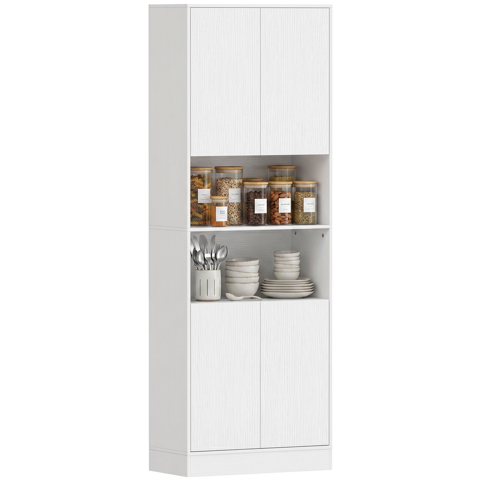 HOMCOM 170 cm Tall Kitchen Cupboard with Soft Close Hinges - White Wood Effect