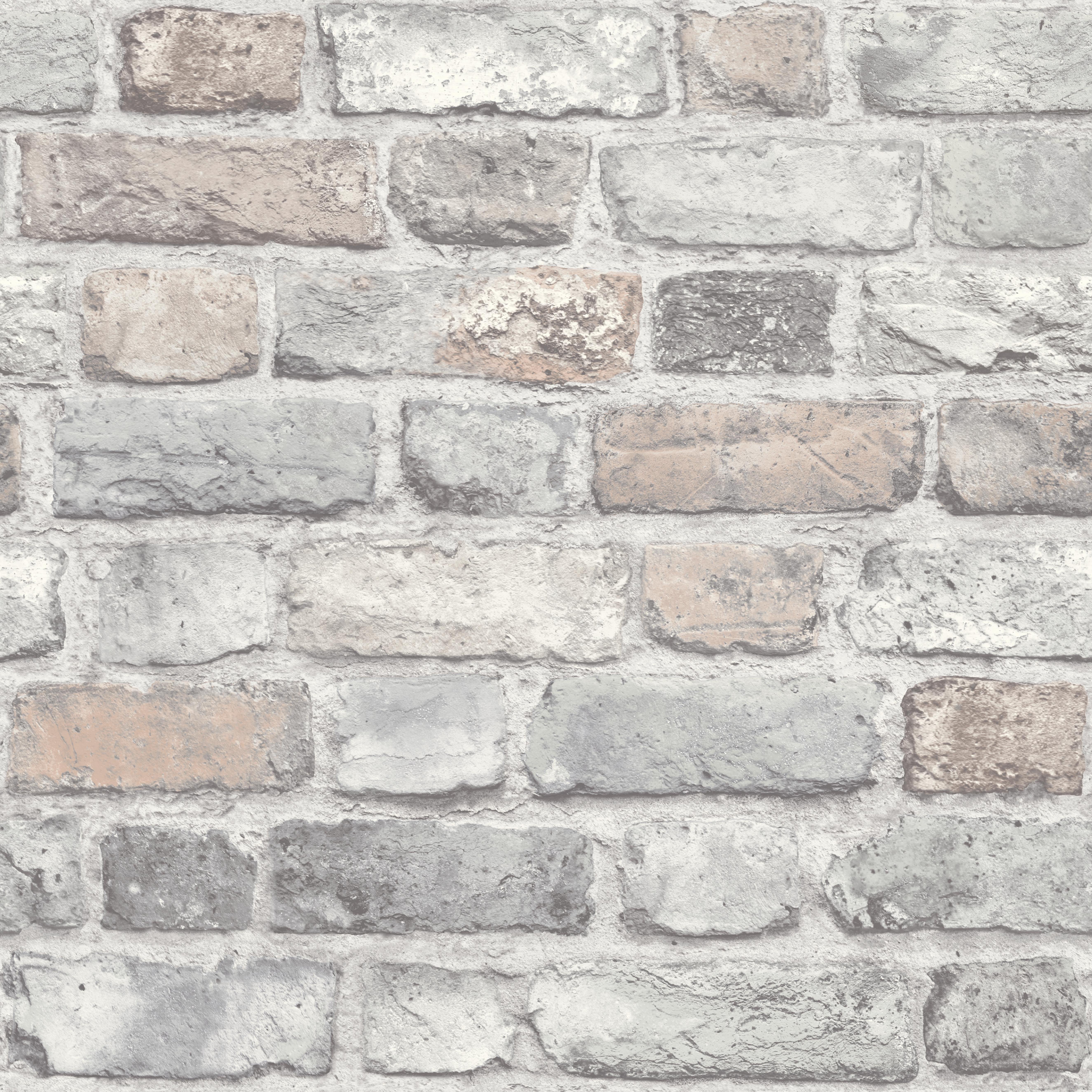 Grandeco Vintage Brick Wall Textured Wallpaper - Pastel