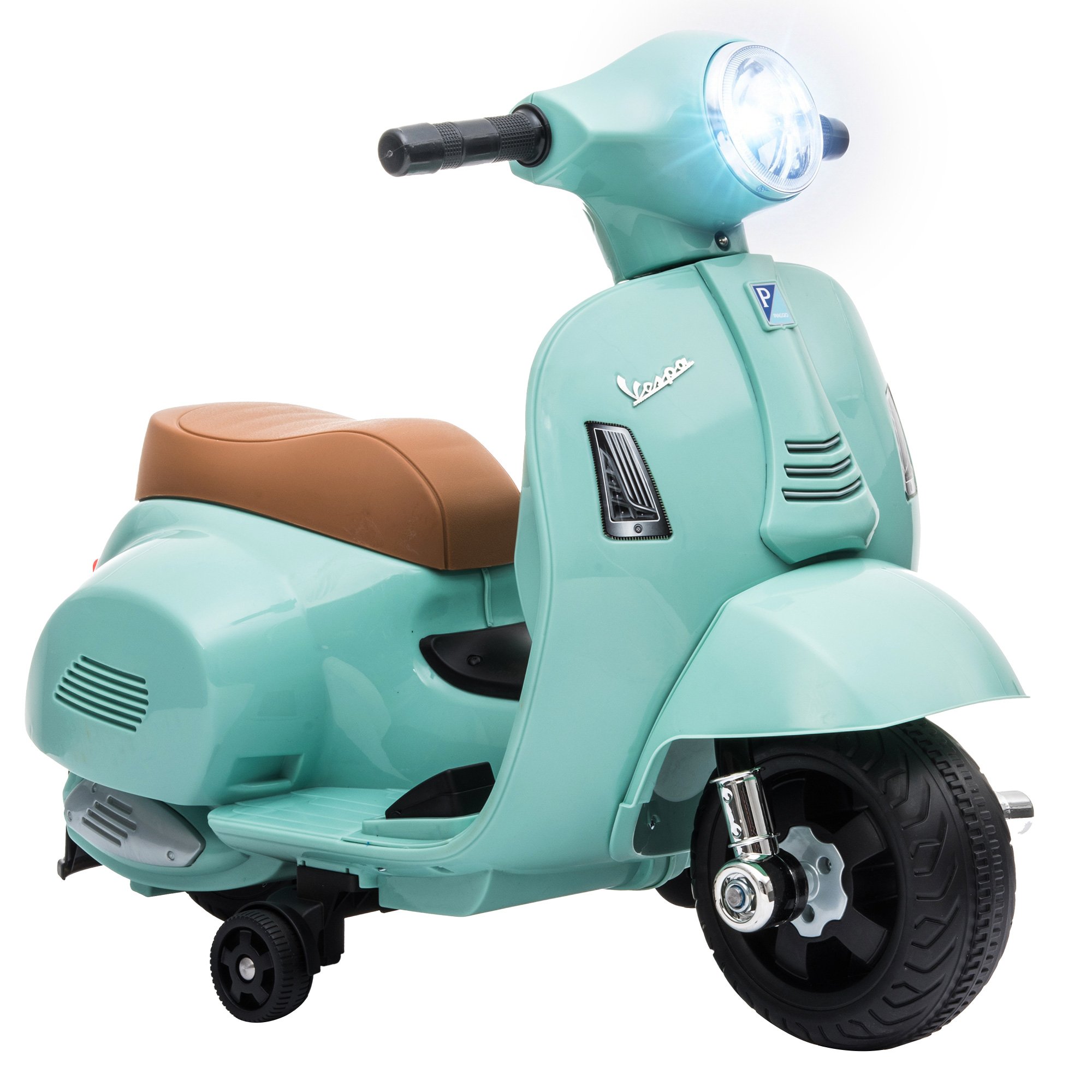 HOMCOM Vespa 6V 18-36 Months Removable Training Wheels Motorcycle - Green