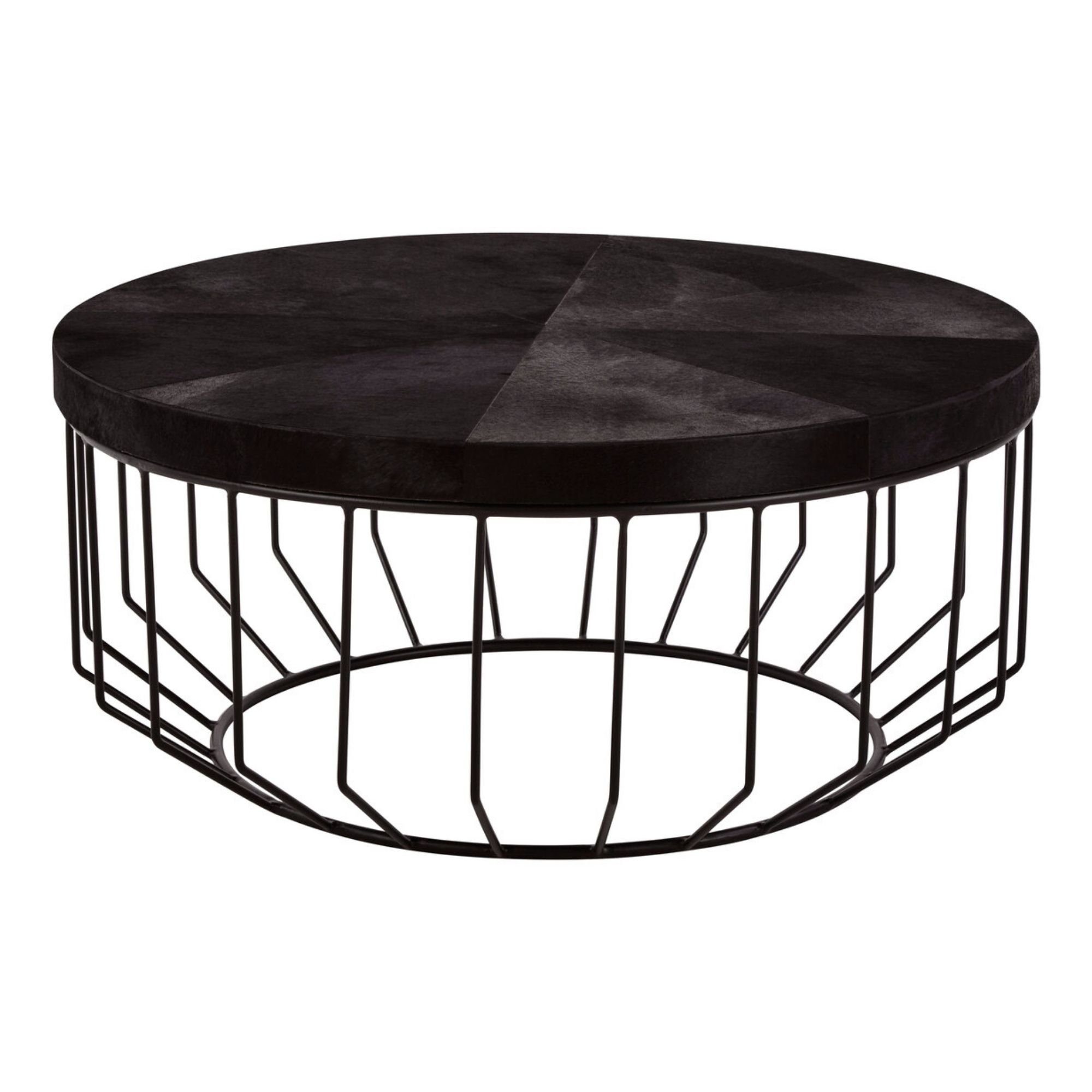 Orsina Kensington Townhouse Hair-On Leather Coffee Table – Black and Silver