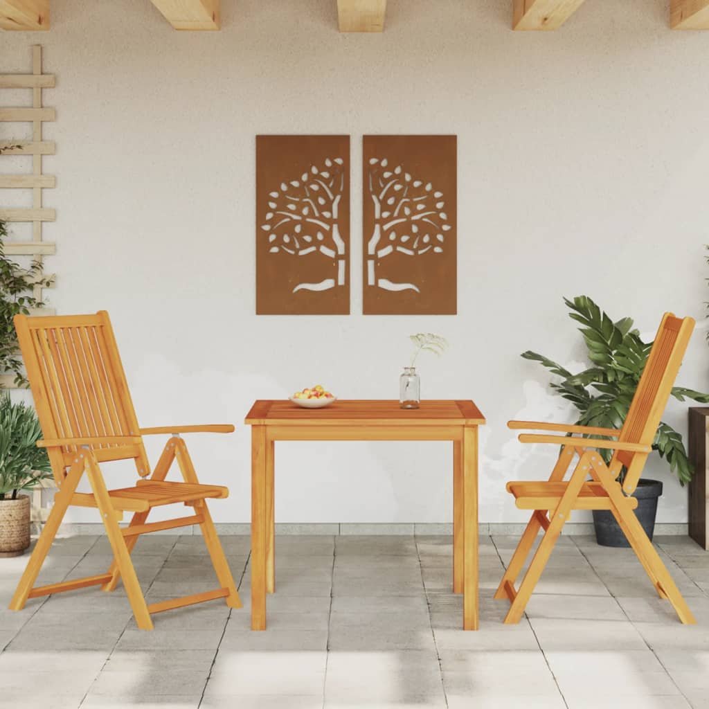Walplus 3 Piece Acacia Wood Folding Garden Dining Set - Brown - 85 x 85 x 74 cm