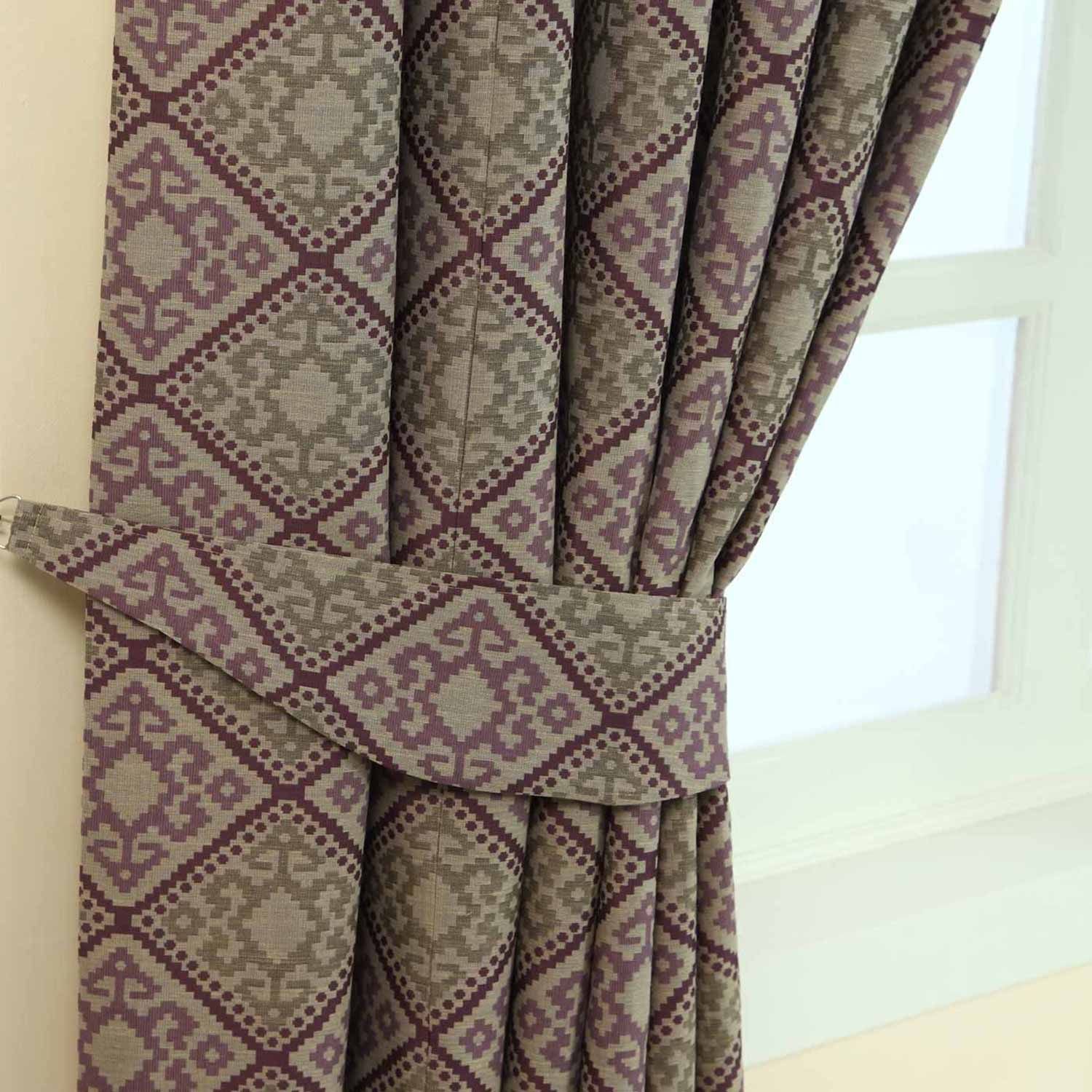Homescapes Pack of 2 Aztec Jacquard Curtain Tie Backs – Purple