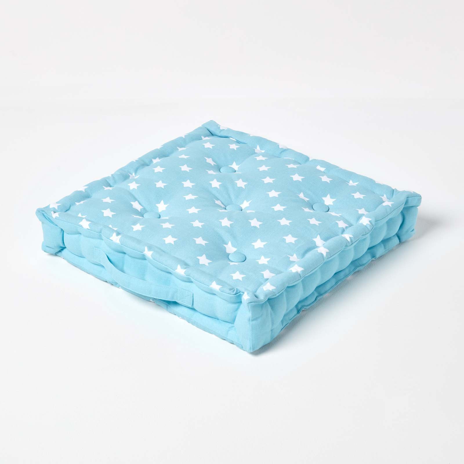 Homescapes Cotton Stars Floor Cushion – 40 x 40 cm – Blue