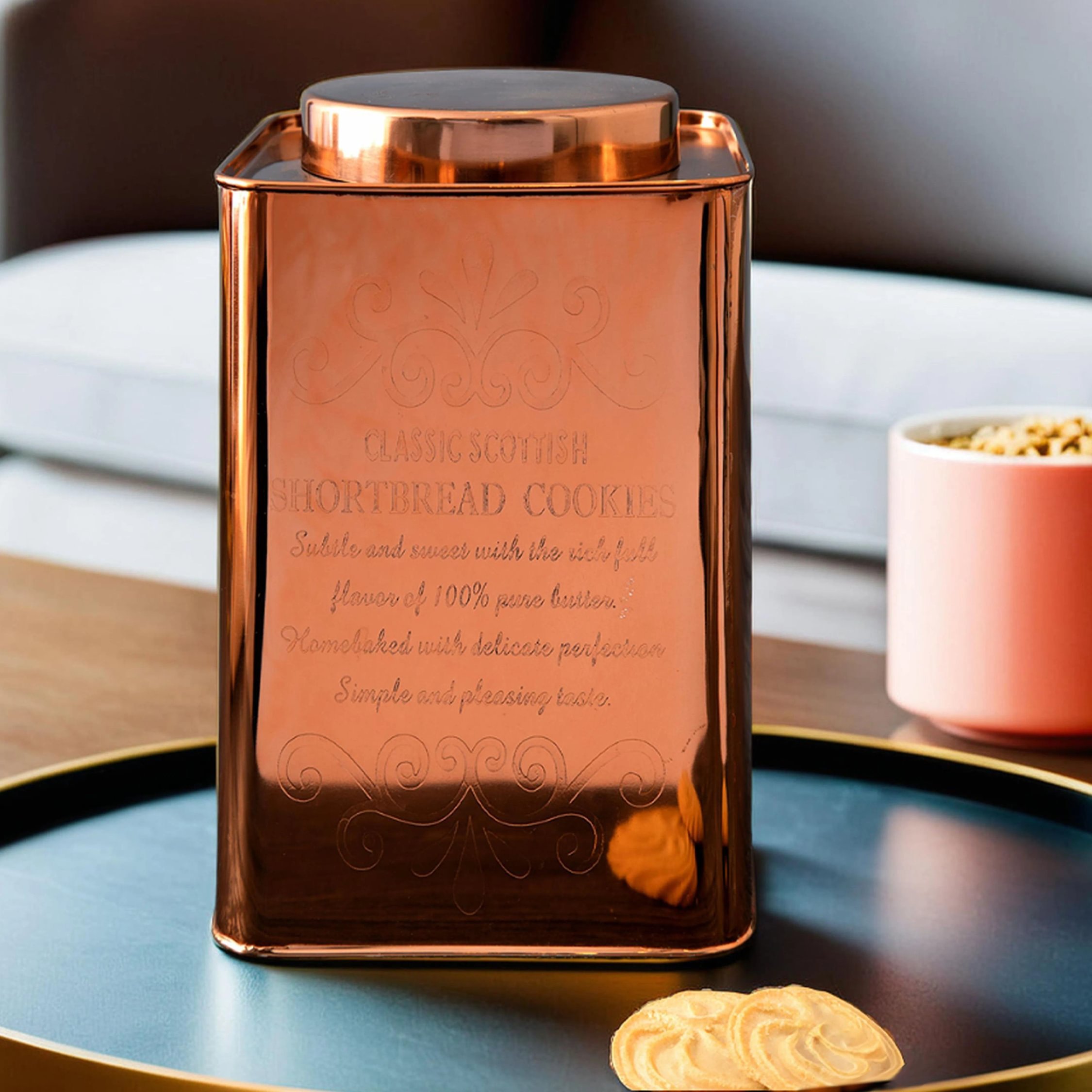 Orsina Chai Square Copper Finish Cookies Canister