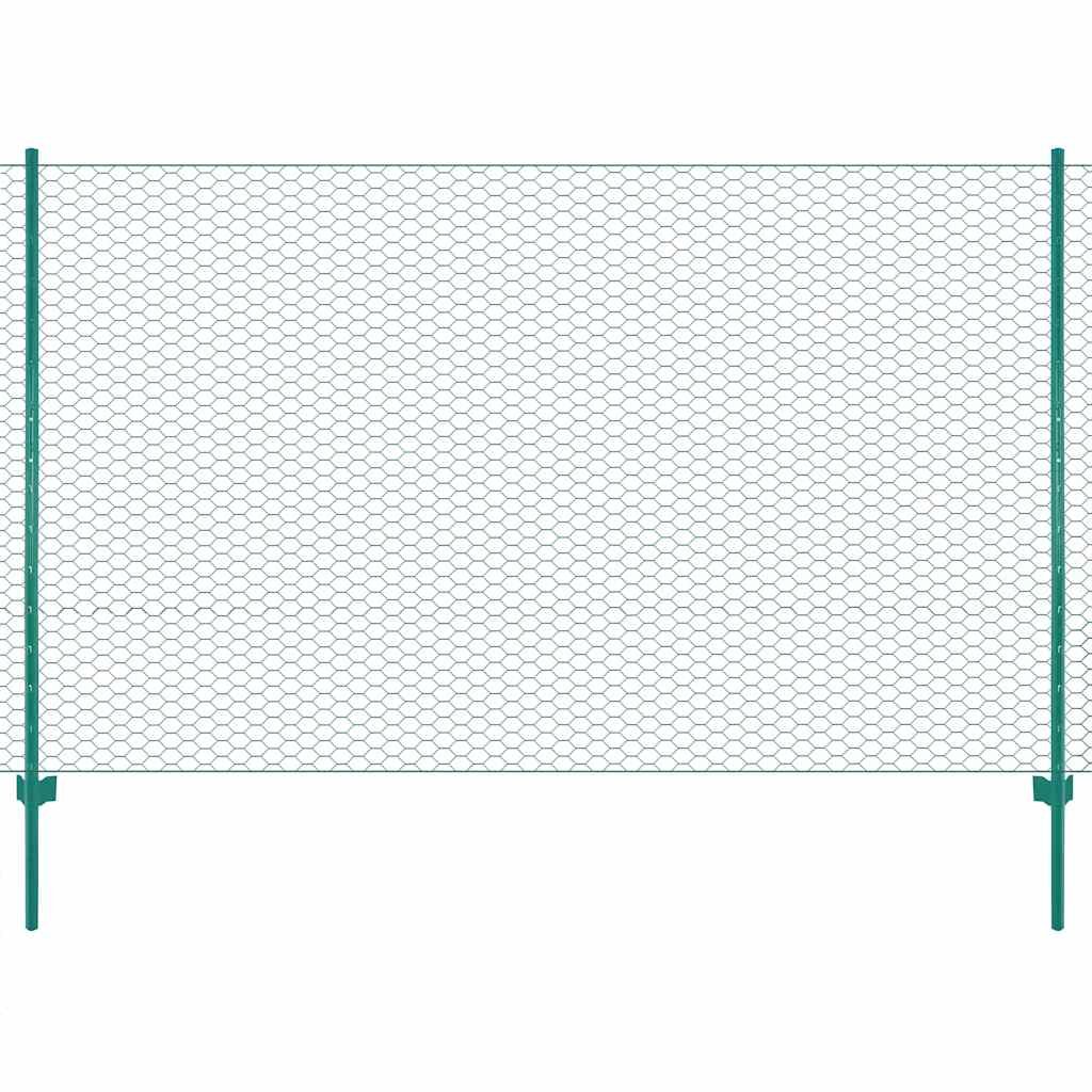 Walplus Powder Coated Steel Wire Mesh Fence with Posts - Green - 25 x 1.5 m