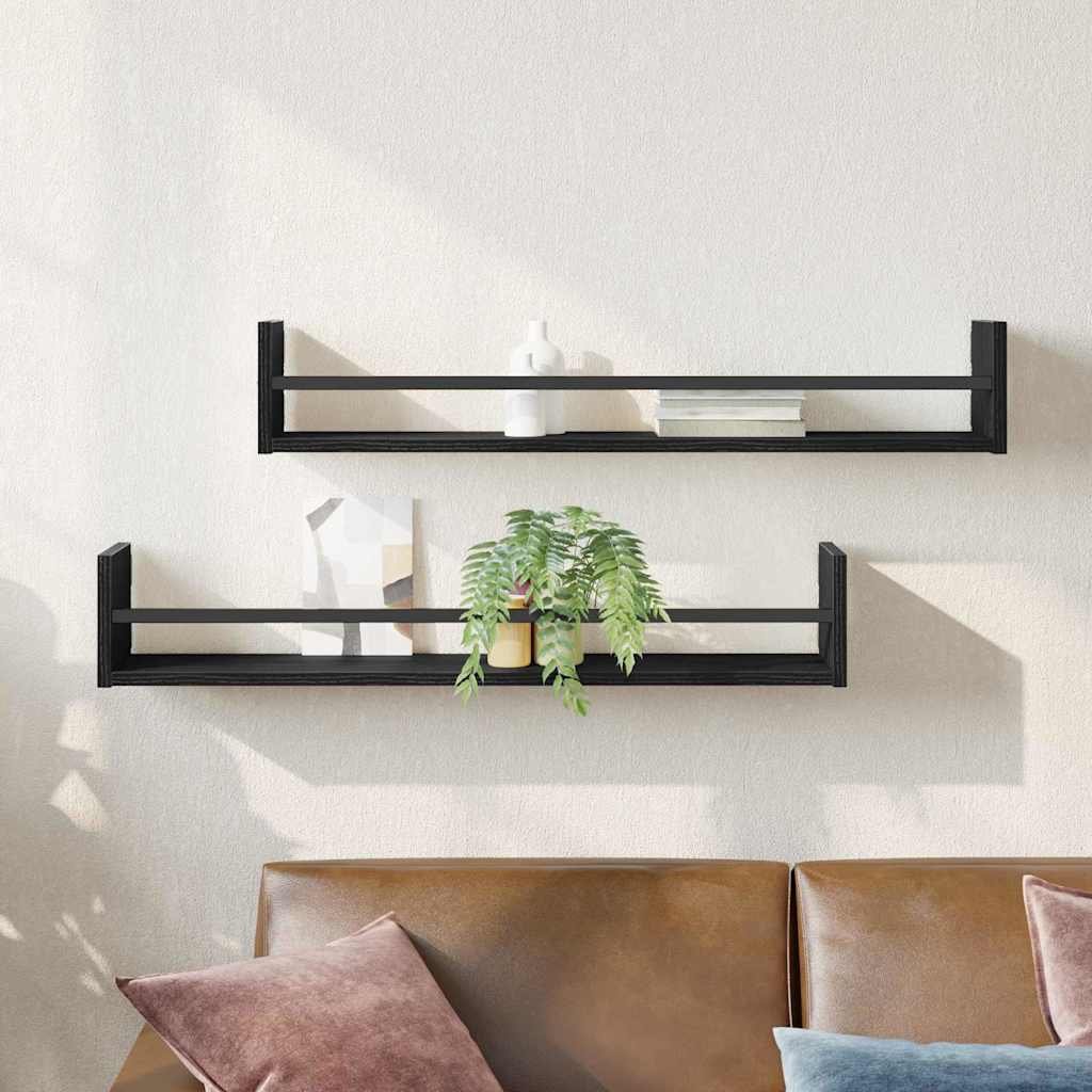 Walplus Pack of 2 Wall Shelf - Dark Oak - 80 x 16 x 14 cm