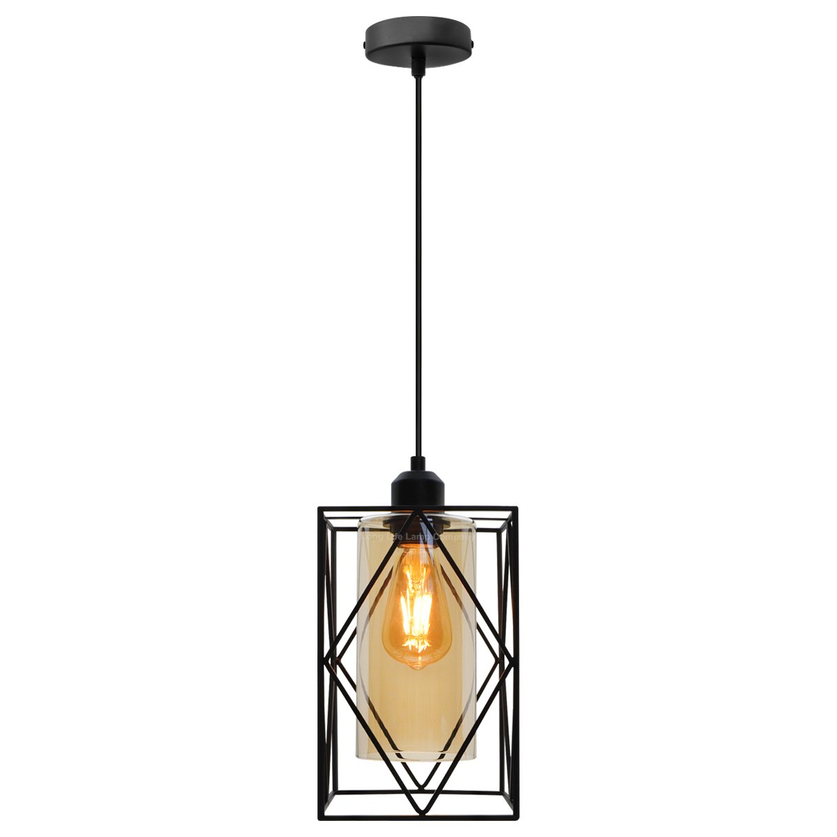 Energy Light Bulbs Rectangular Cage Ceiling Pendant Light - Black