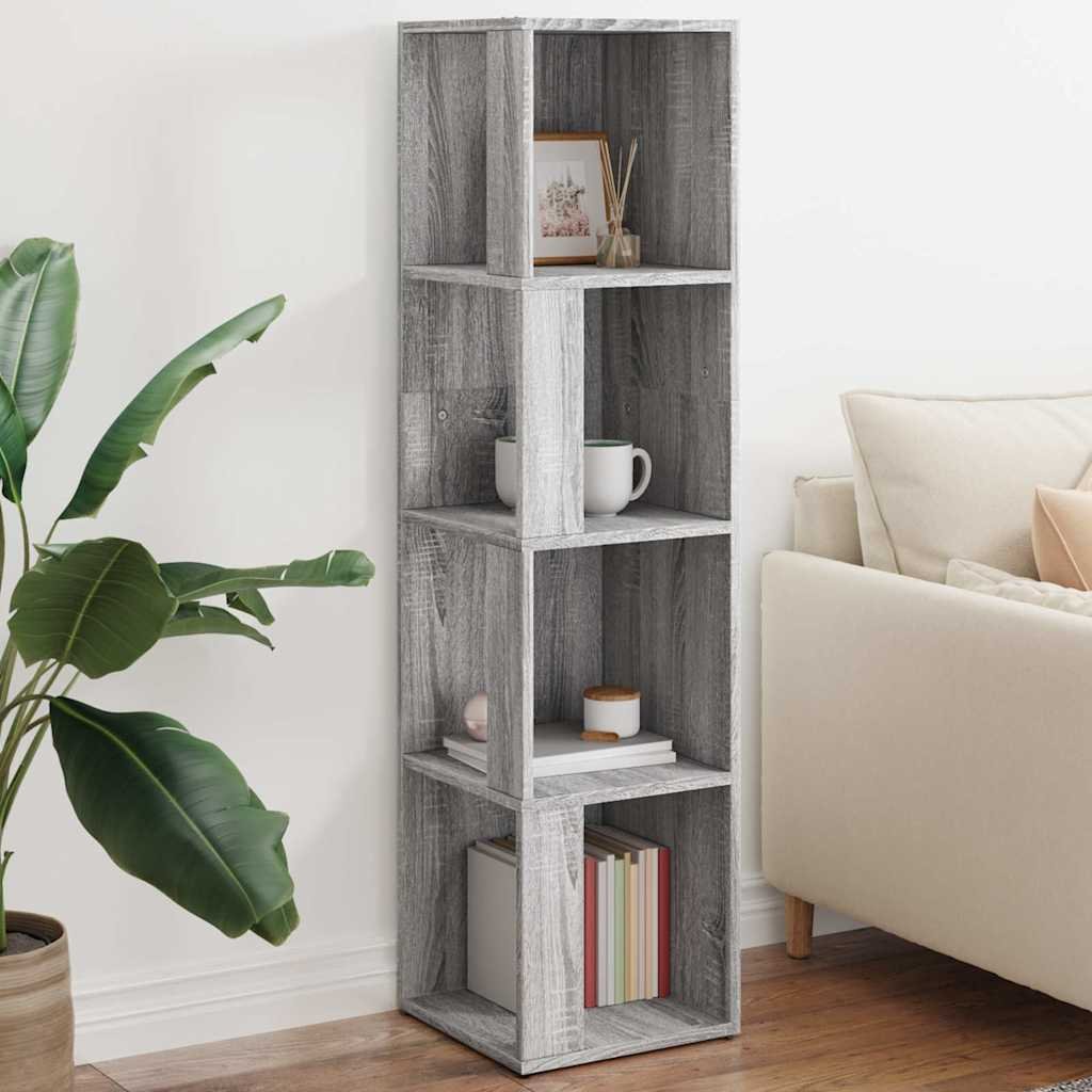 Walplus Engineered Wood 4 Compartments Cabinet - Grey and Oak - 33 x 33 x 132 cm