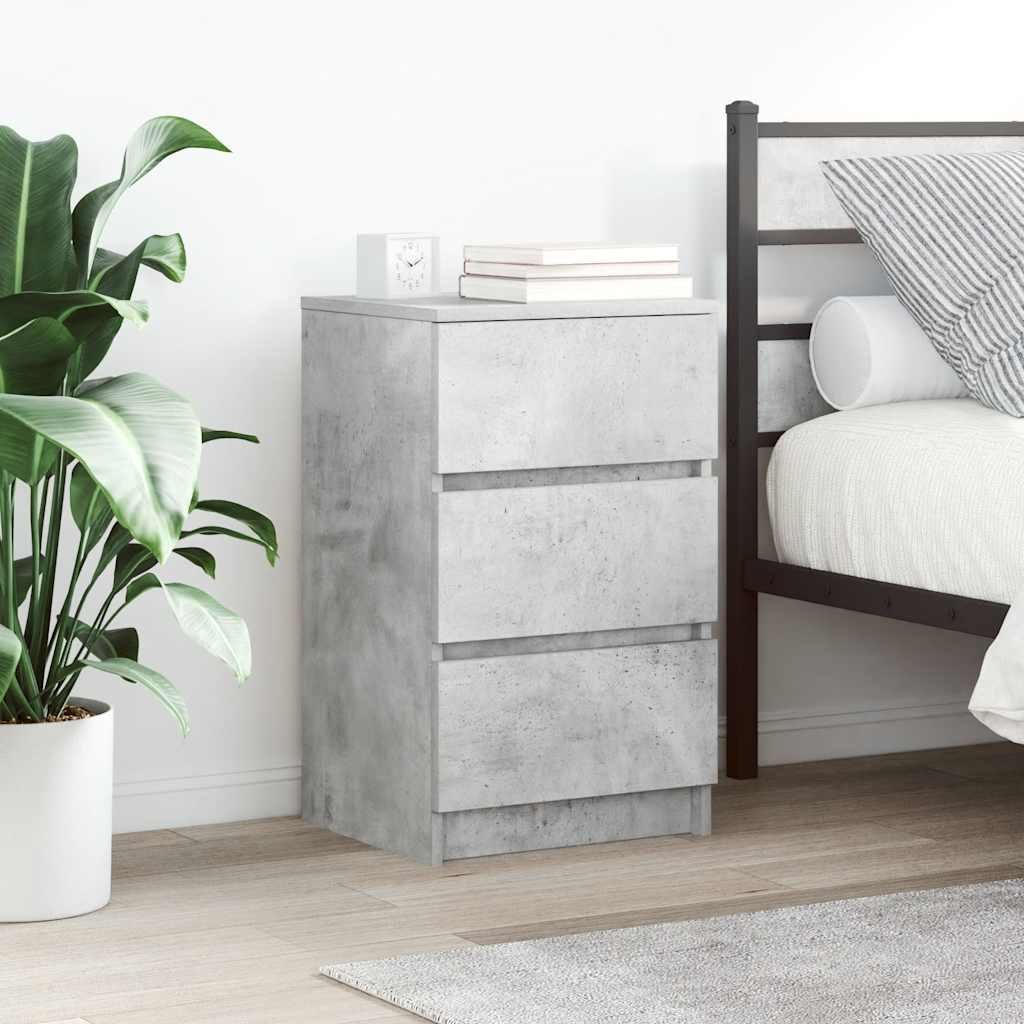 Walplus Pack of 2 3 Drawer Bedside Cabinet - Stone Grey - 39 x 35 x 65 cm