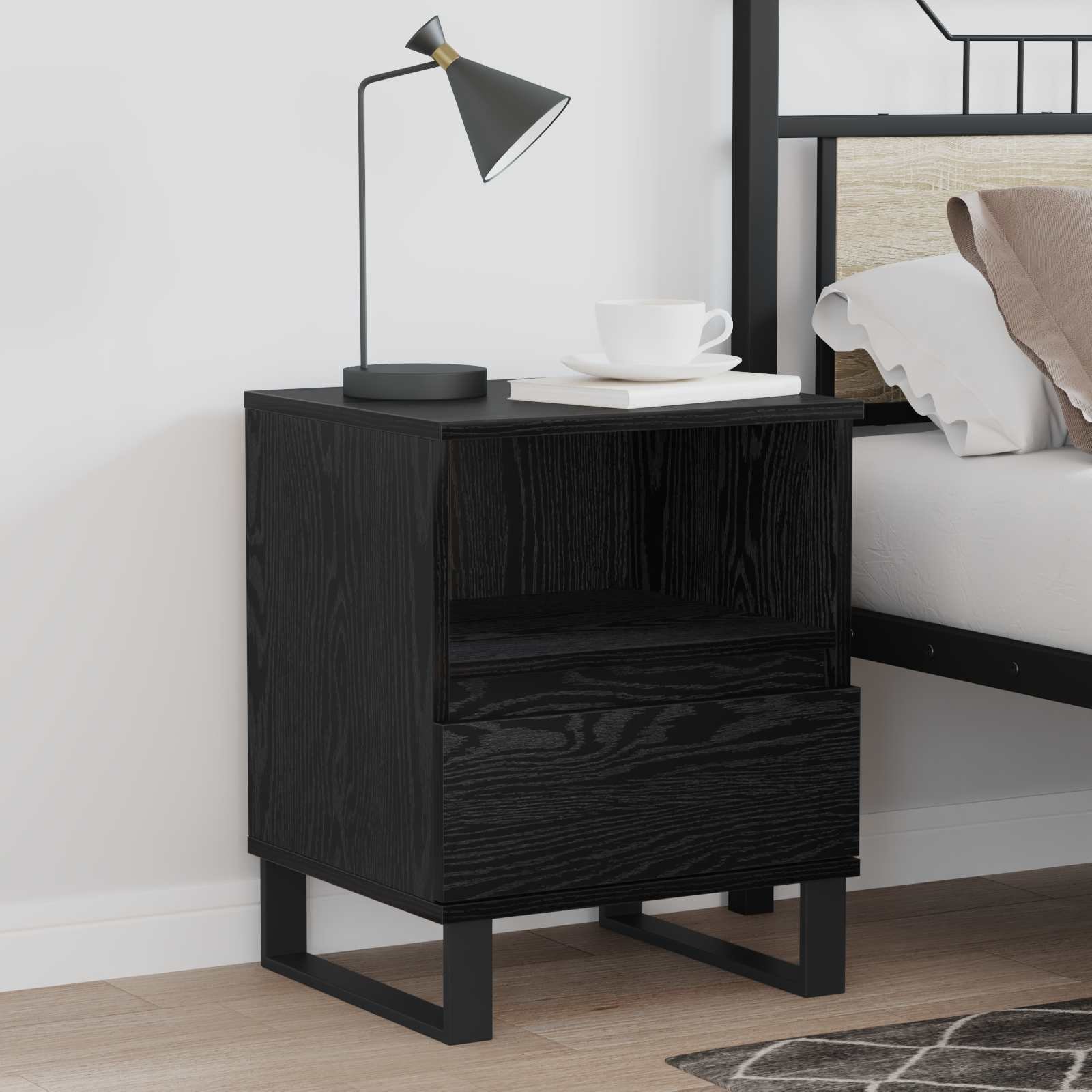 Walplus 1 Drawer Engineered Wood Bedside Cabinet - Dark Oak - 40 x 35 x 50 cm