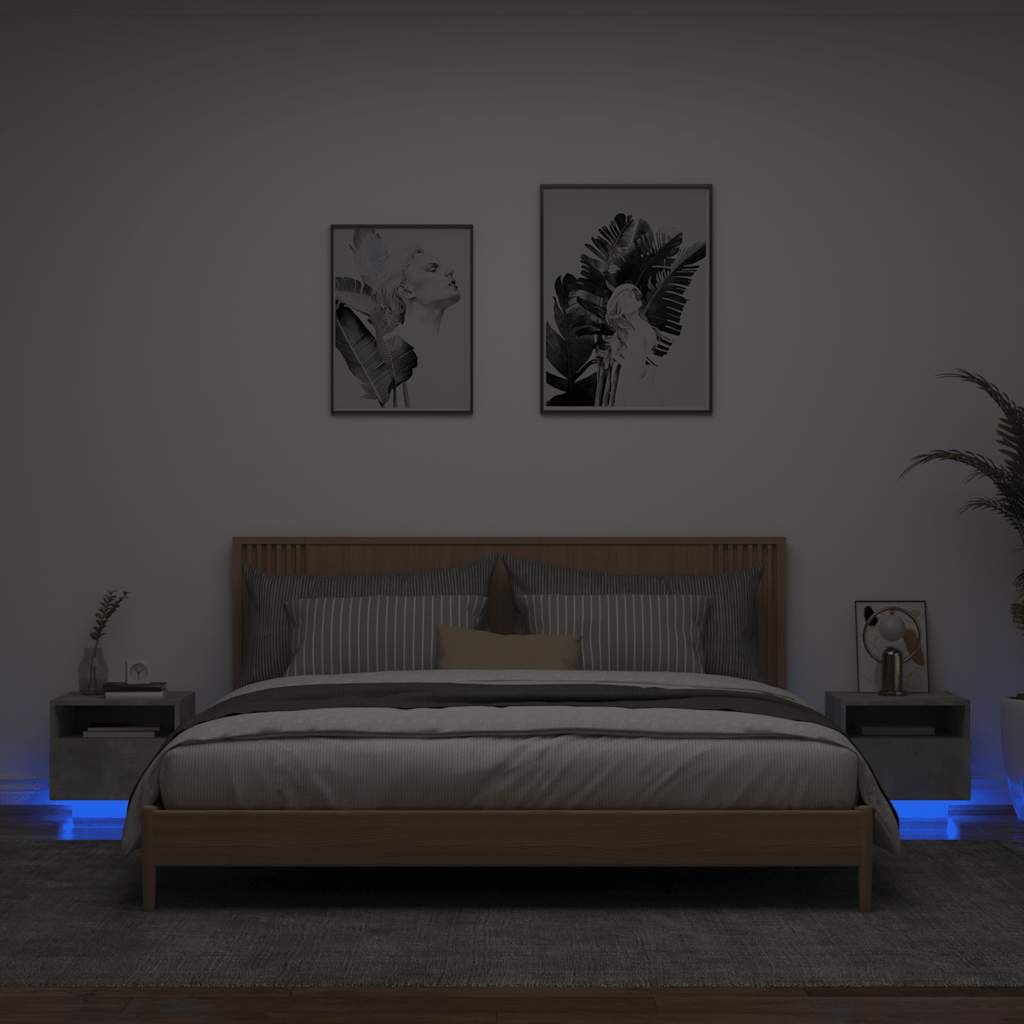 Walplus Pack of 2 LED Bedside Cabinet - Stone Grey - 40 x 39 x 37 cm