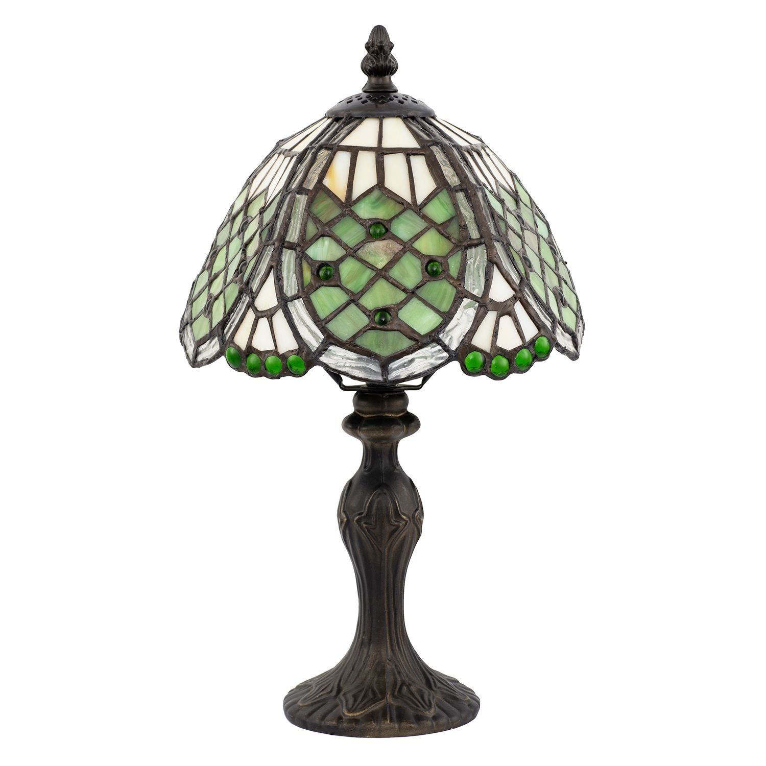 Happy Homewares Green Hand Crafted Round Beaded Tiffany Table Lamp - 20cm