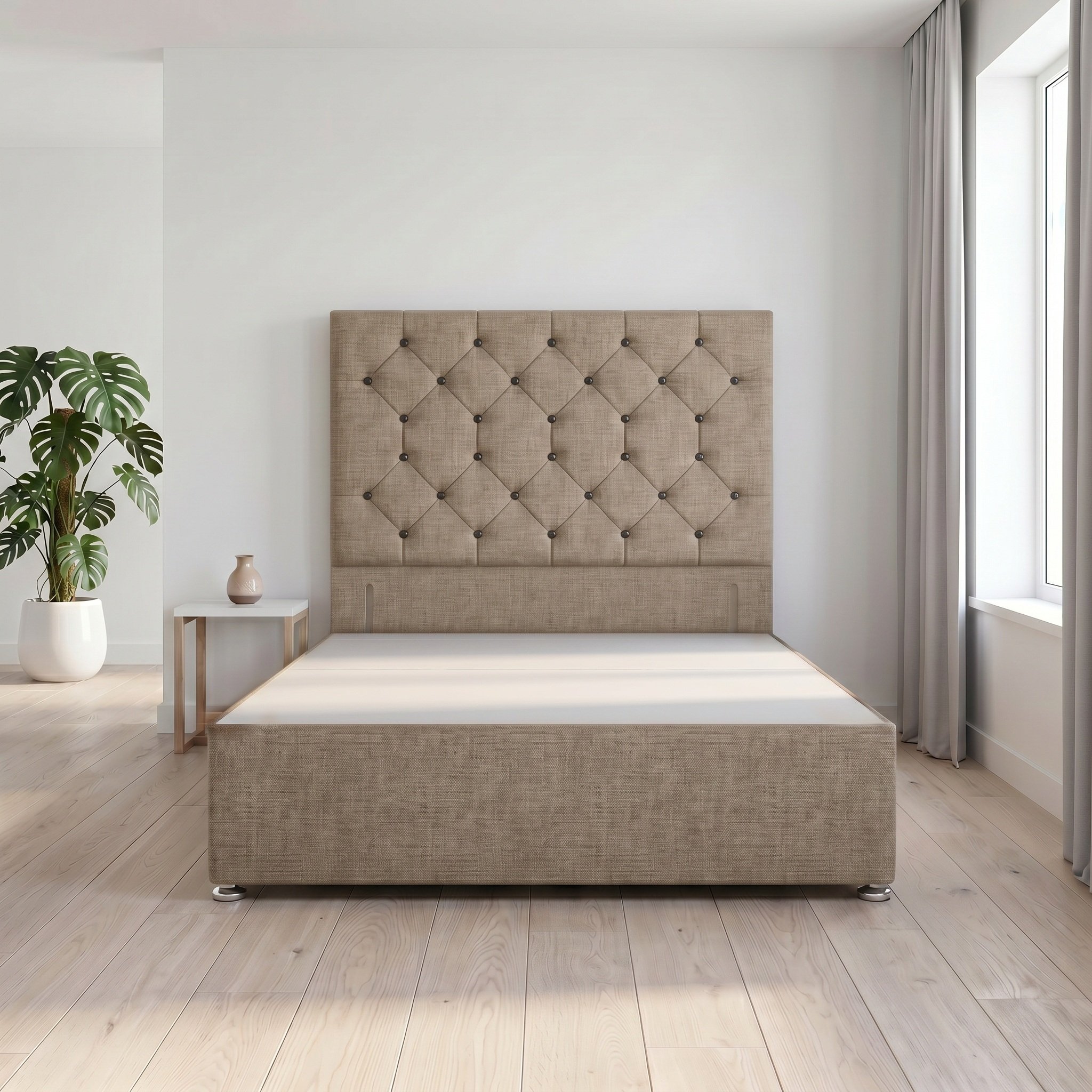 Somnior Diamante Linen 2FT6 Small Single Divan Bed Base - Wheat