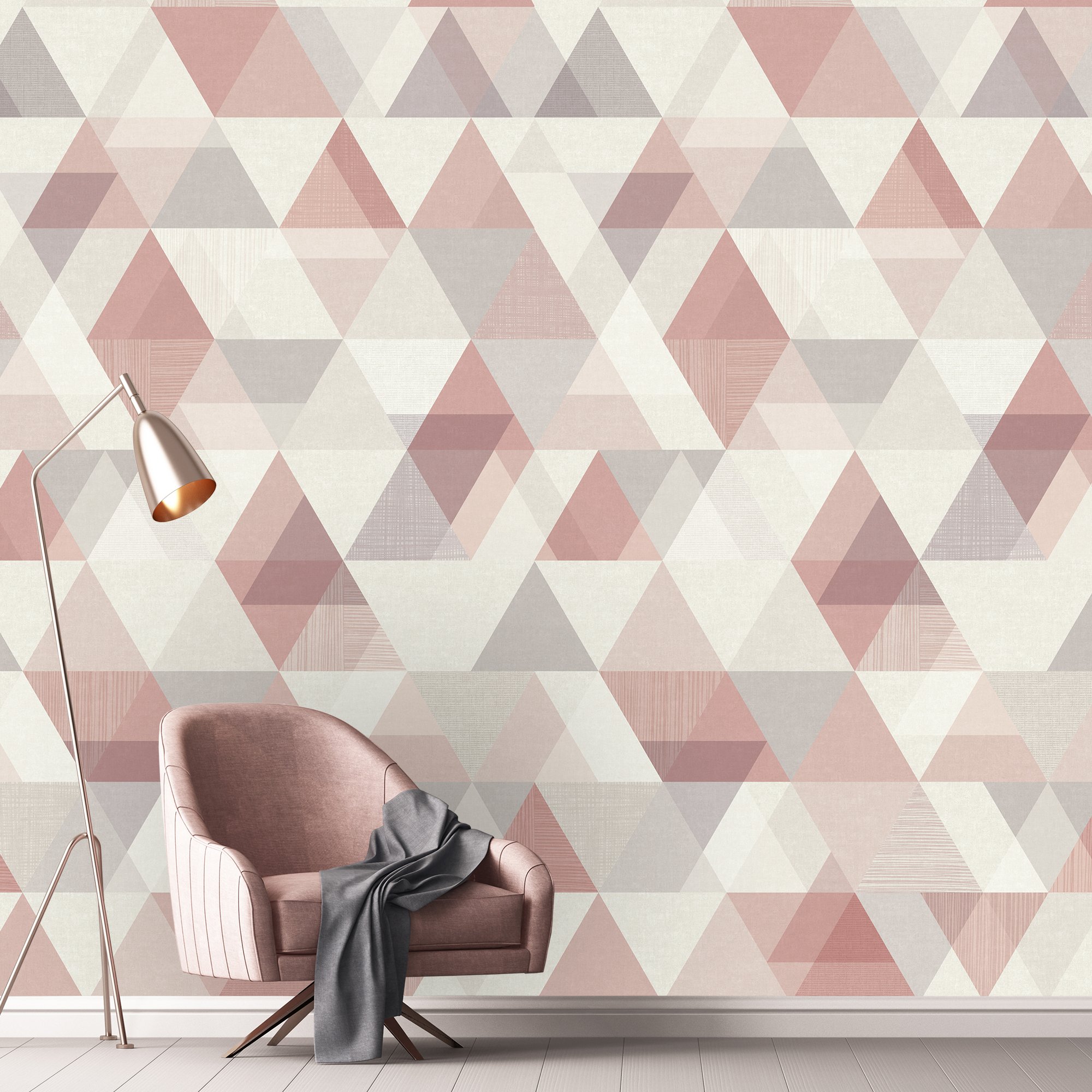 Grandeco Geo Shapes 3 lane Repeatable Textured Wallpaper Mural  - Pink