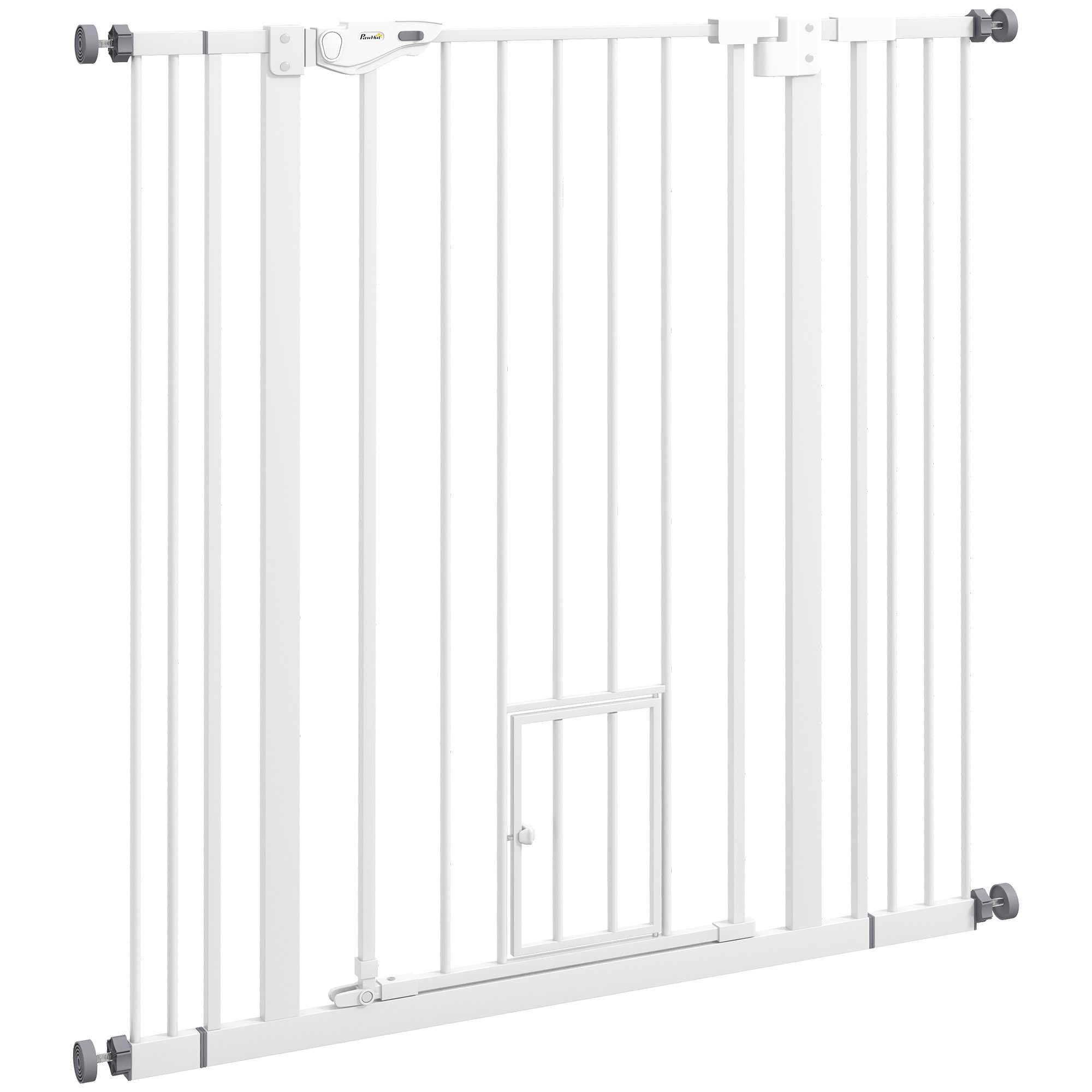 PawHut Auto Close Cat Flap Dog Gate - 74-101cm x 104cm - White