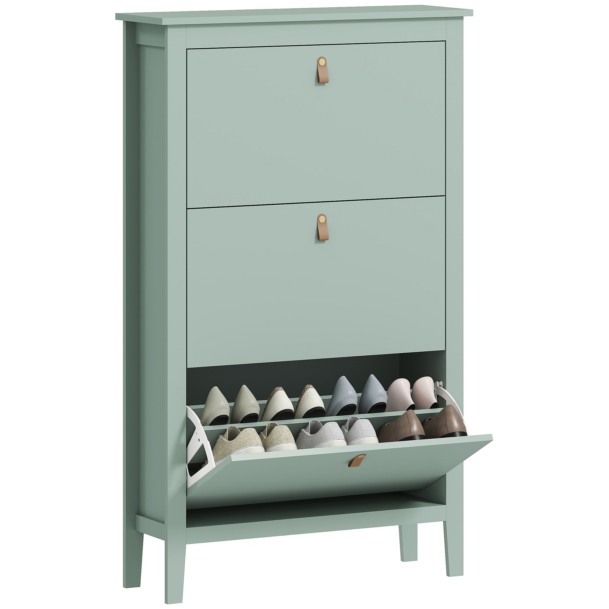 HOMCOM 3 Drawer Narrow Shoe Storage Cabinet with Adjustable Shelves - Green