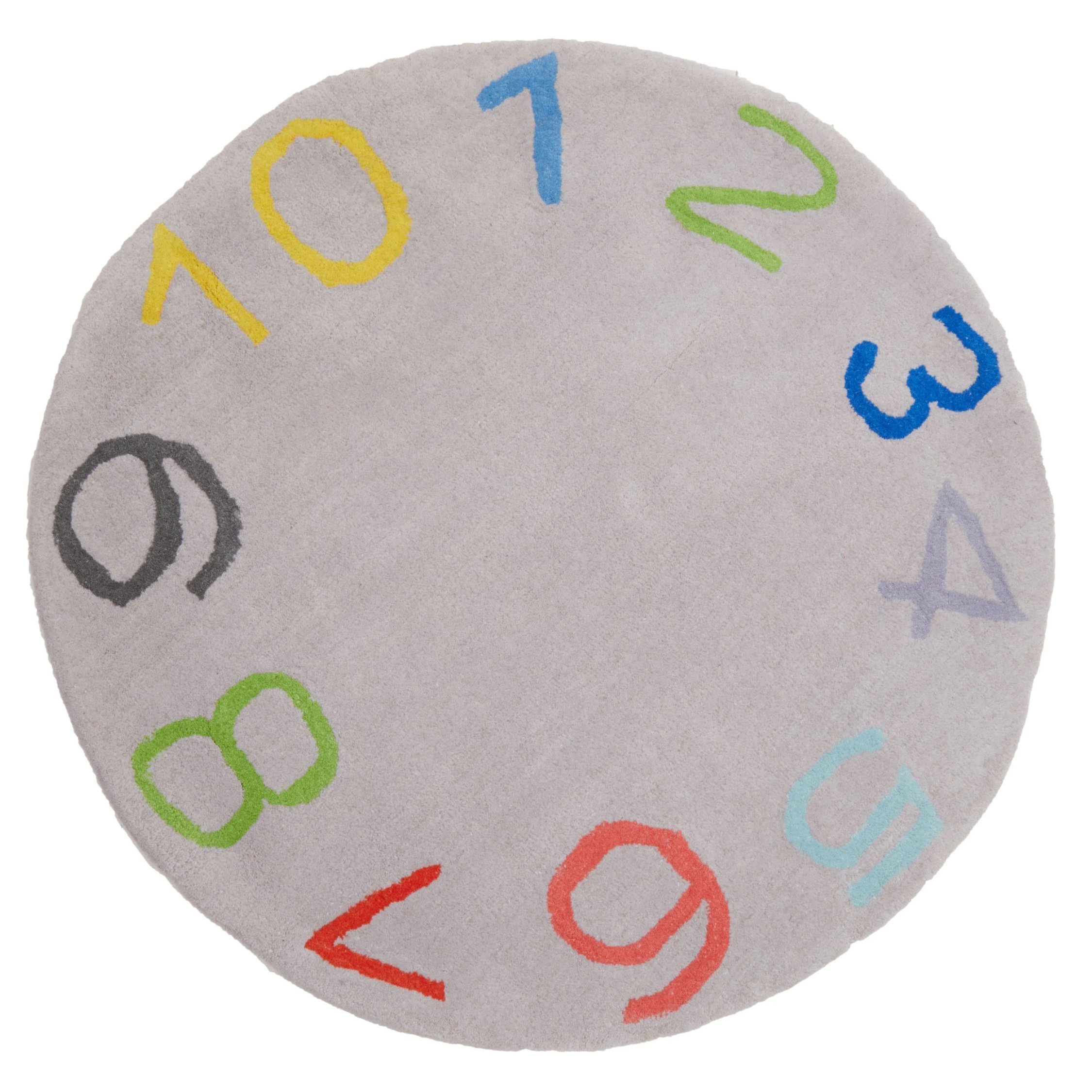 Orsina Grey and Assorted Kids Number Round Rug - 100cm Diameter