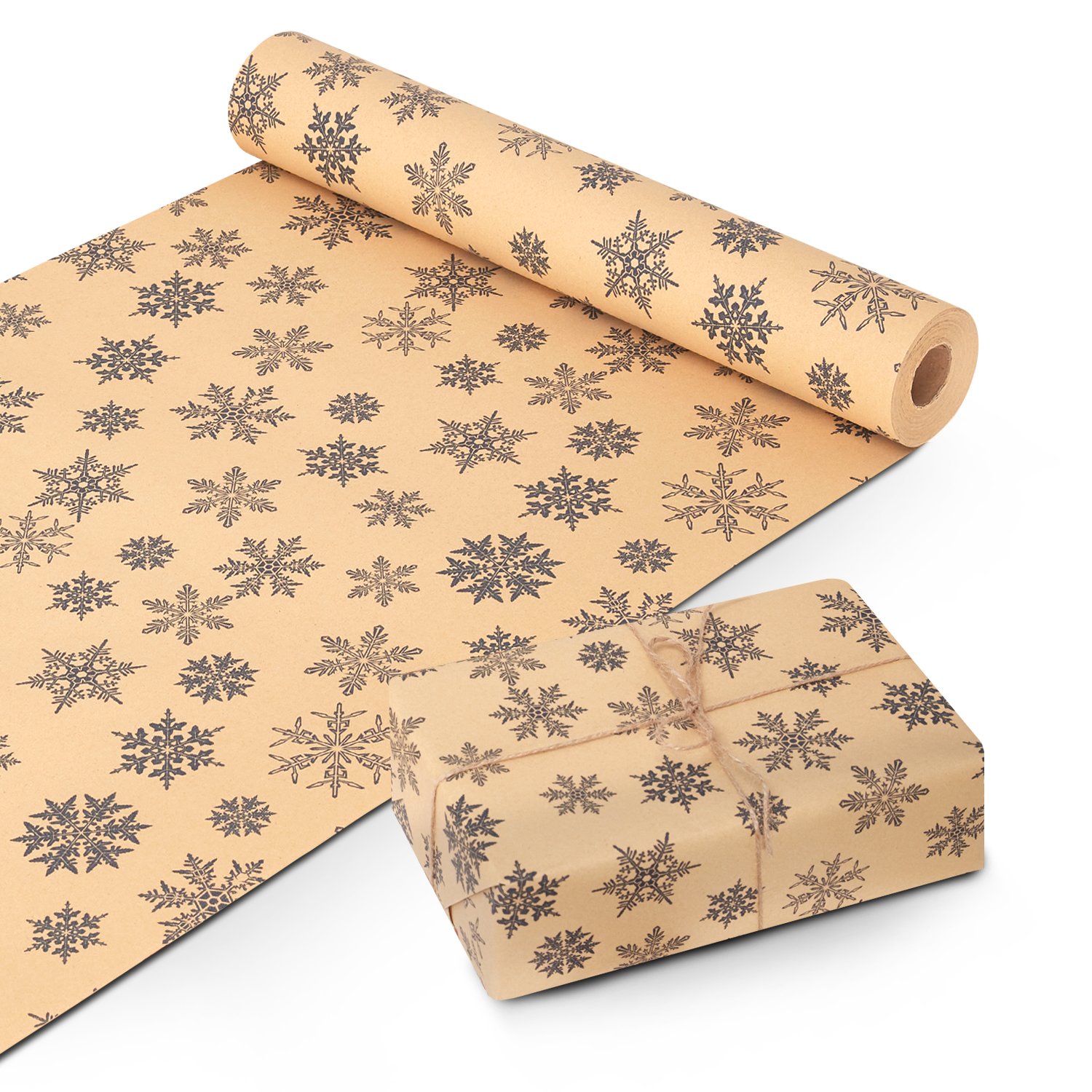 Kraft & Co Pack of 2 44.5cm x 25m Christmas Gift Wrap Rolls - Natural Snowflake