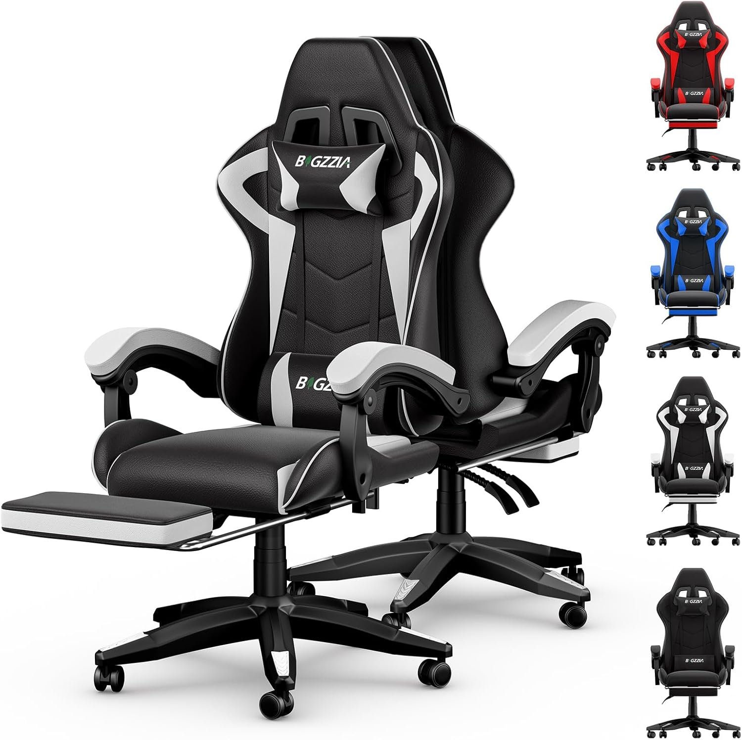 Rattantree Faux Leather Reclining Gaming Chair - White & Black