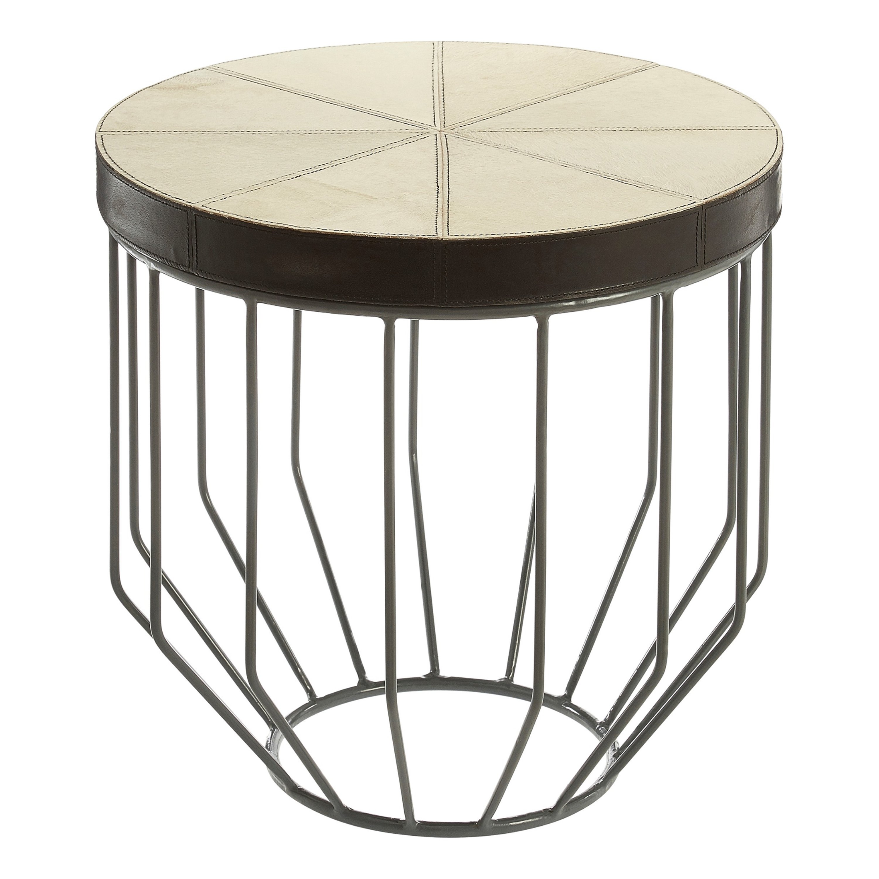 Orsina Kensington Townhouse Hair on Leather Round Side Table – Grey