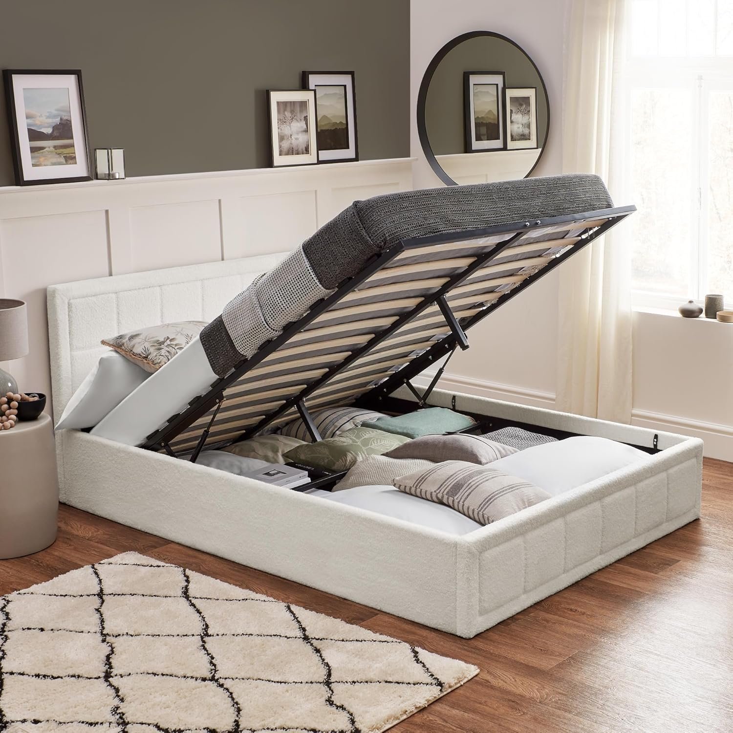 Home Treats Double Ascot Boucle Ottoman Bed With Hybrid Mattress