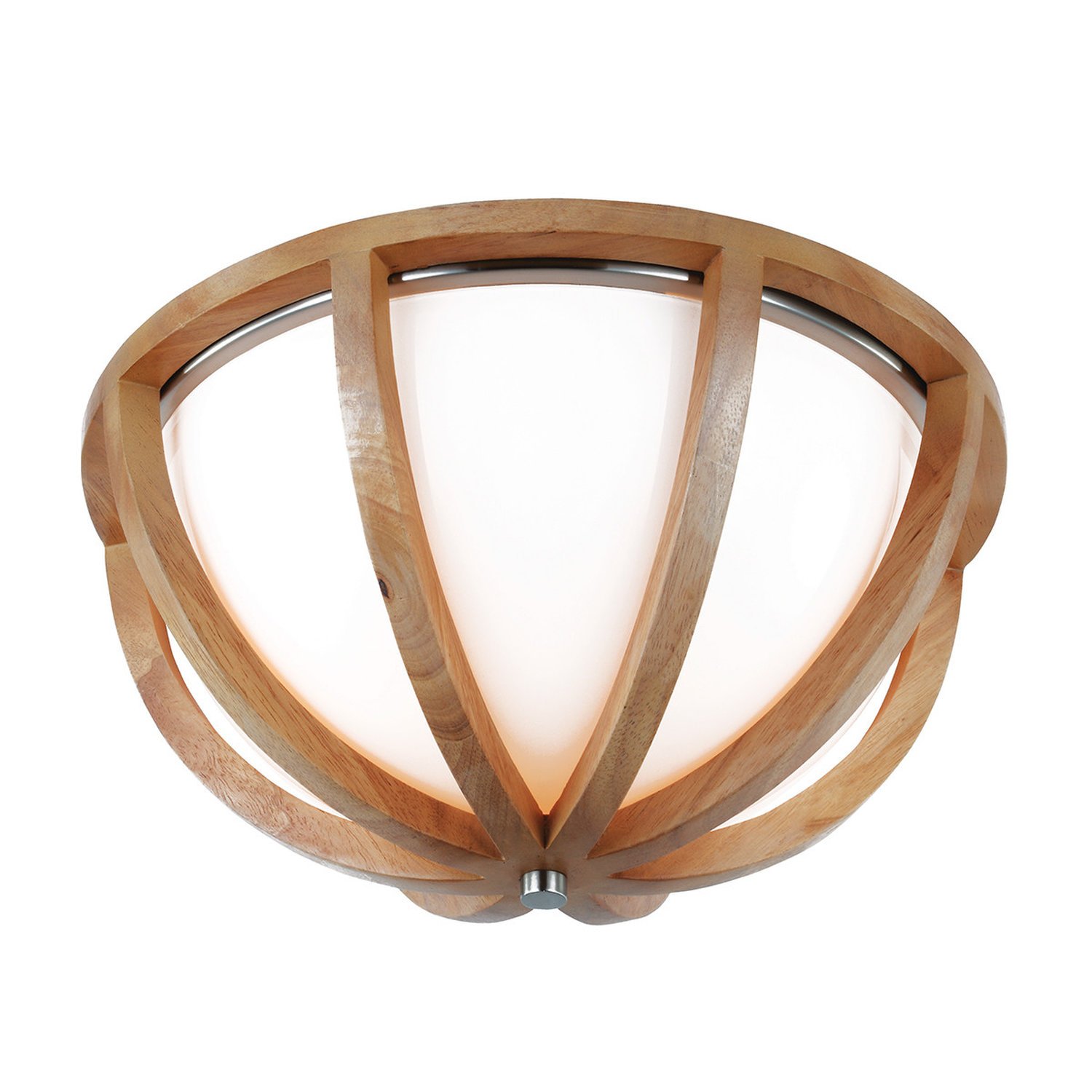 Elstead Allier Flush Ceiling Light - Light Wood/Brushed Steel