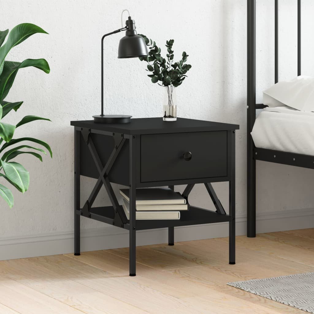 Walplus Engineered Wood Bedside Table - Black - 40 x 42 x 45 cm