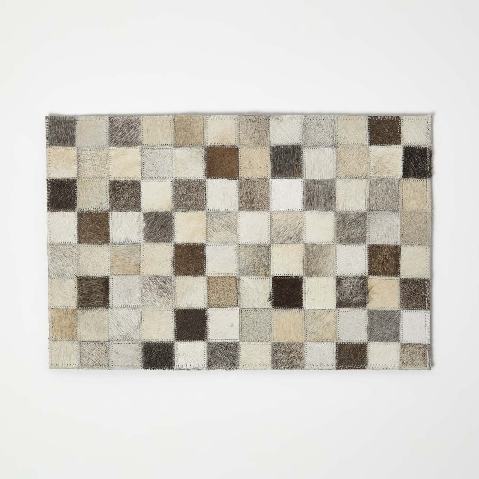 Homescapes Pack of 4 Block Check Leather Placemats - Beige Grey