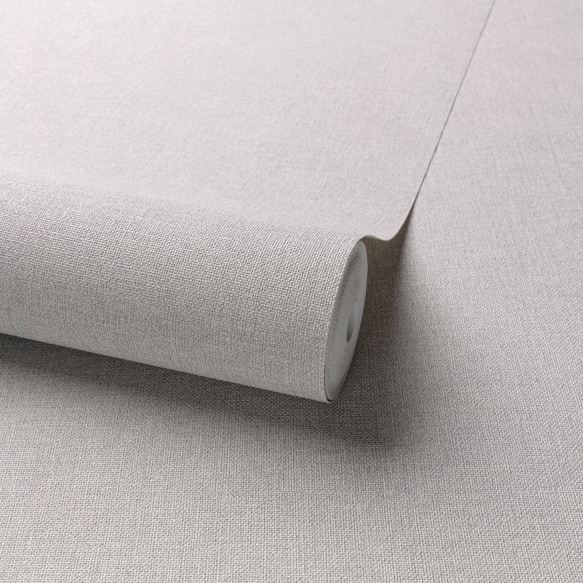 Grandeco Panama Plain Textured Linen Fabric Wallpaper - Light Grey