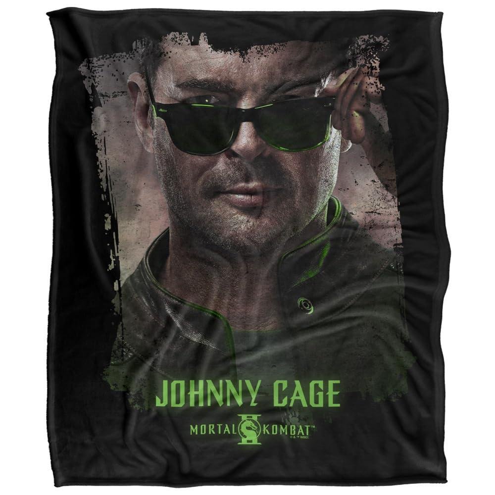 Mortal Kombat 2 Johnny Cage Portrait Soft Touch Black Blanket - 152cm x 127cm