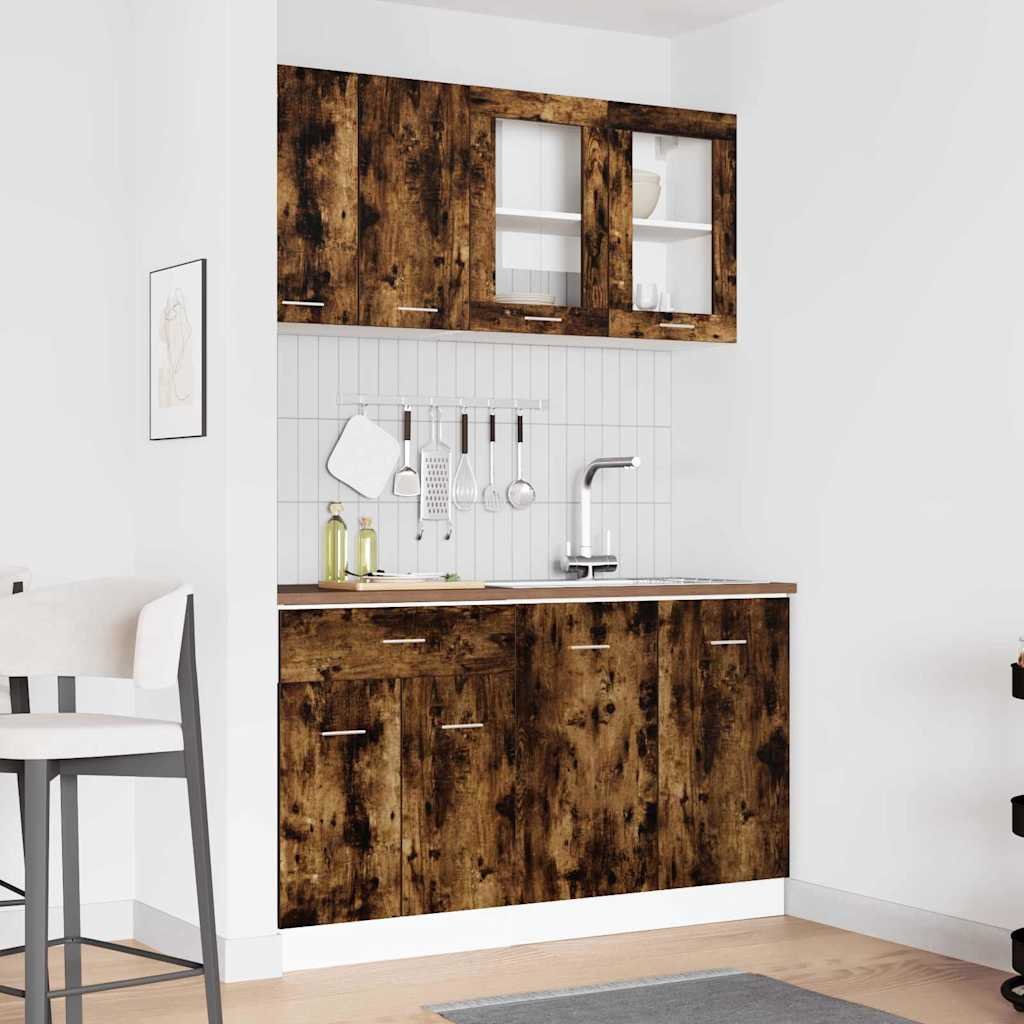 Walplus 4 Piece Engineered Wood Kitchen Unit Set - Smoked Oak