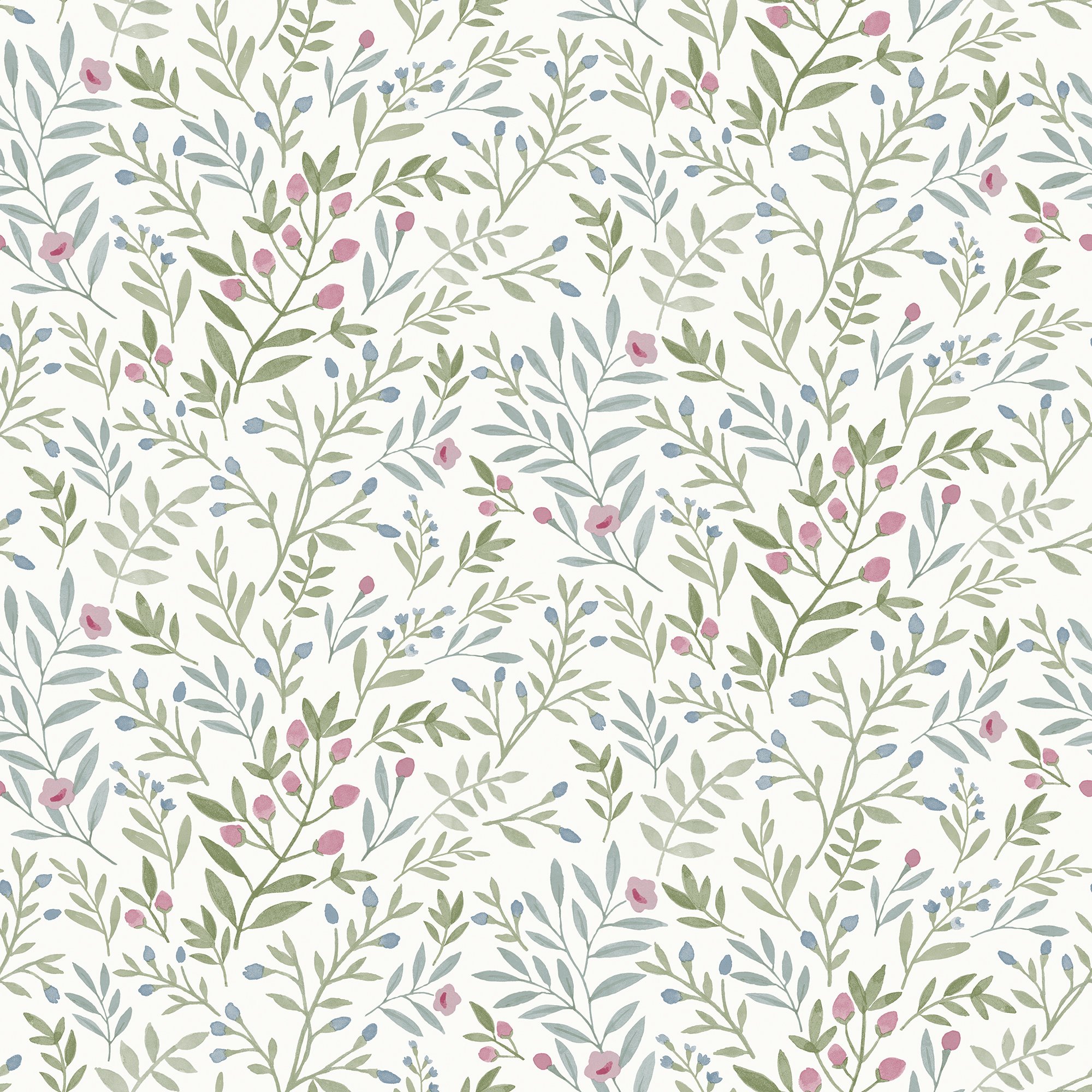 Grandeco Inia Leafy Trail Foliage and Flowers Textured Wallpaper - Blue Green