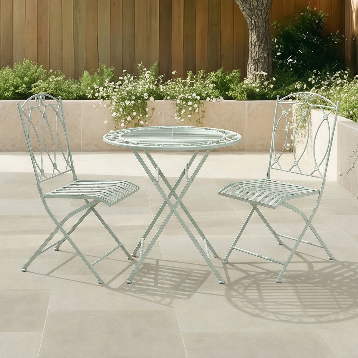 Charles Bentley Decorative Rustic Metal Garden Bistro Set - Green