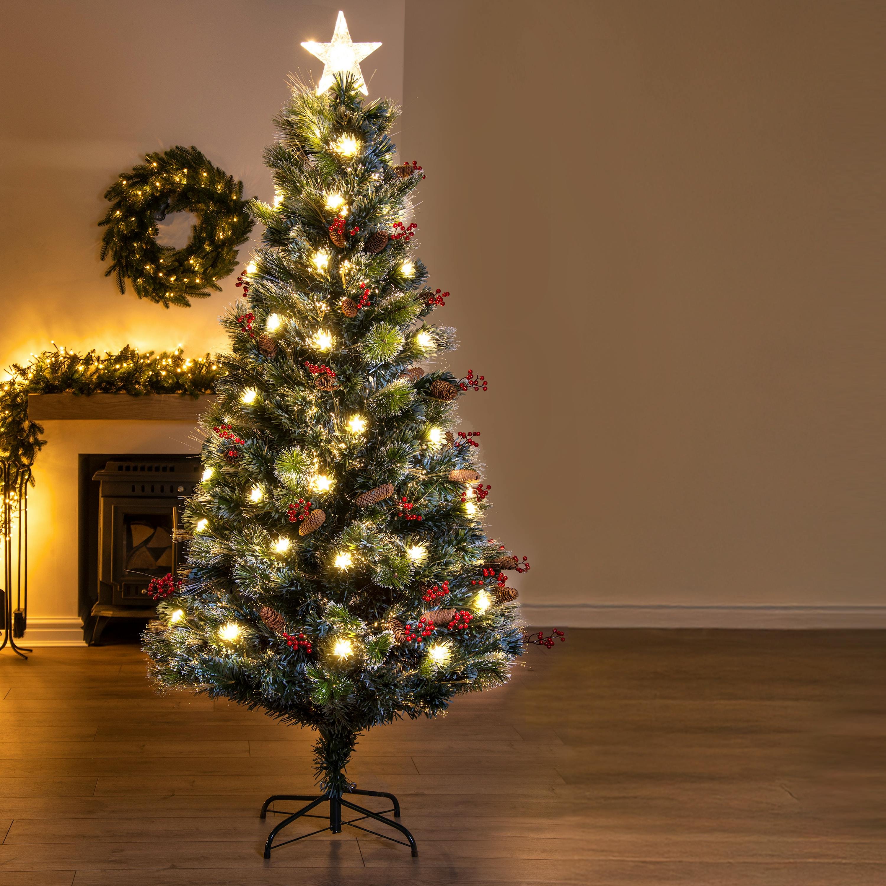 Christmas Tree World 6ft Frosted LED Pine Fibre Optic Tree