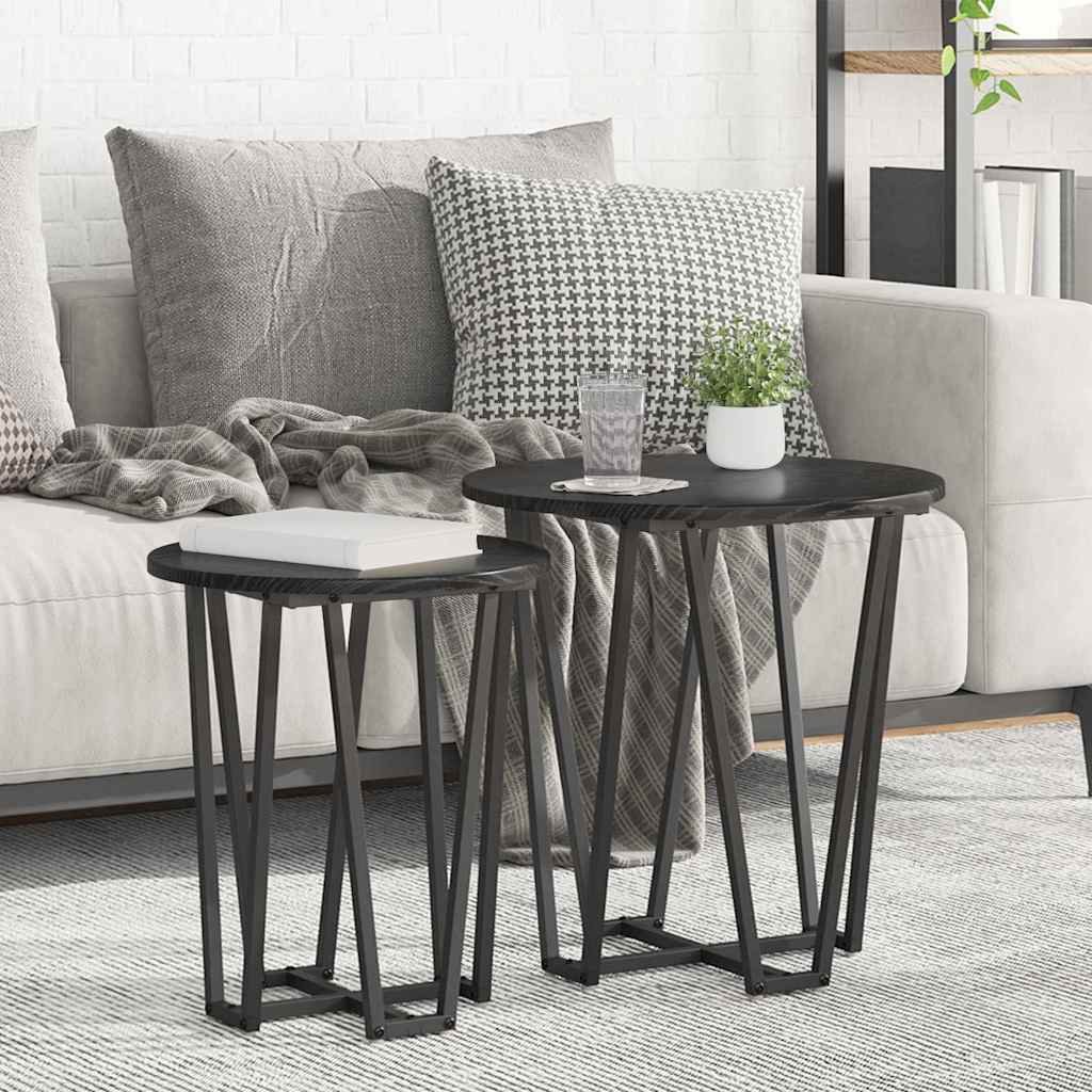 Walplus Pack of 2 Metal Side Table - Black Oak - 50 x 50 x 50.5 cm
