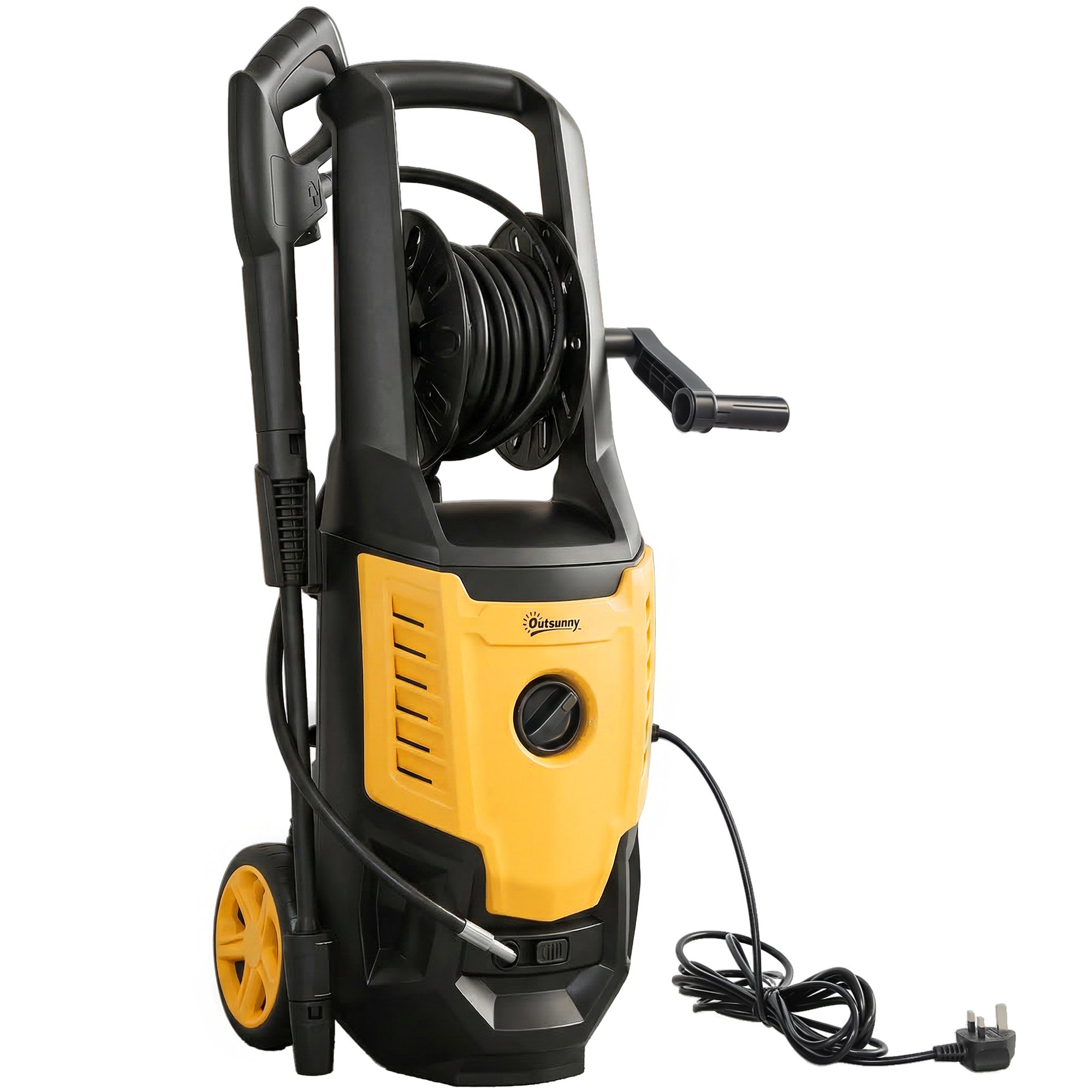 Outsunny 2200W 170 Bar 420 Litre per Hour 6m Hose Reel Pressure Washer – Yellow