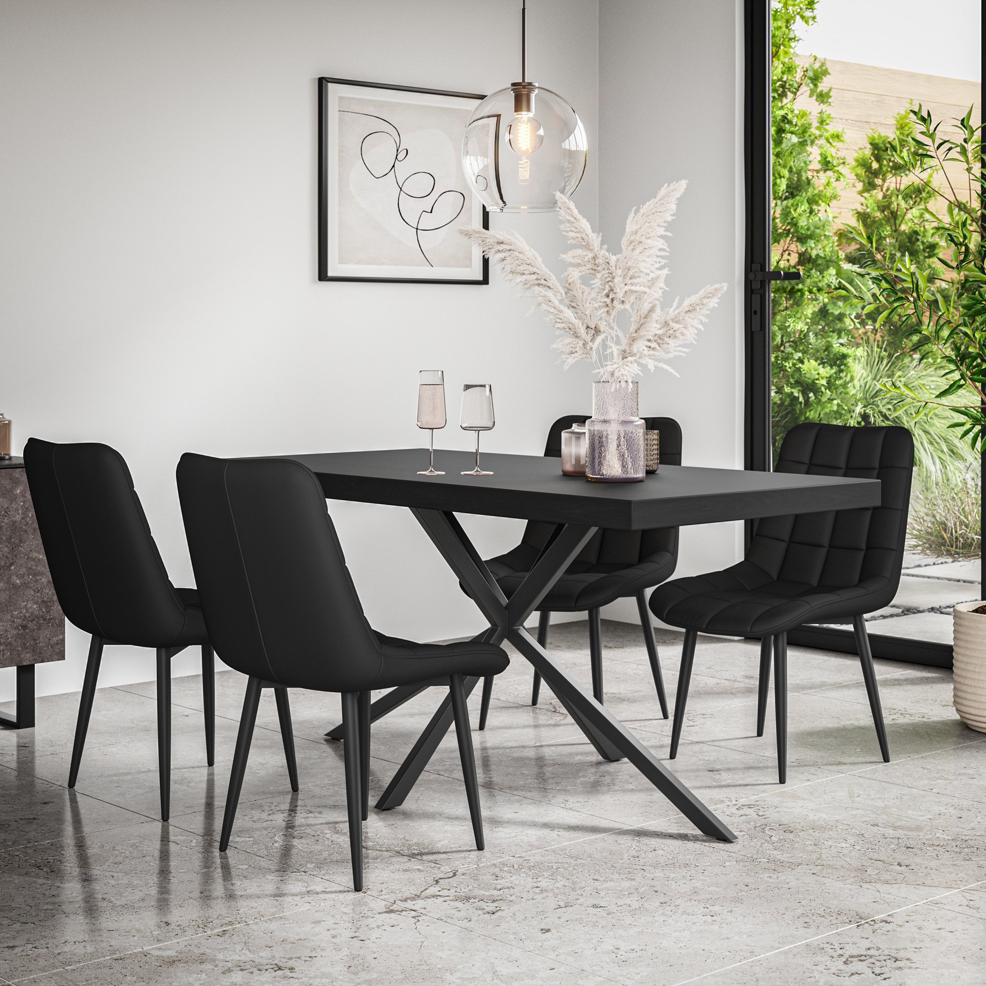 Furniture Online Donni Nova Black Top Dining Table & 6 Black Chairs