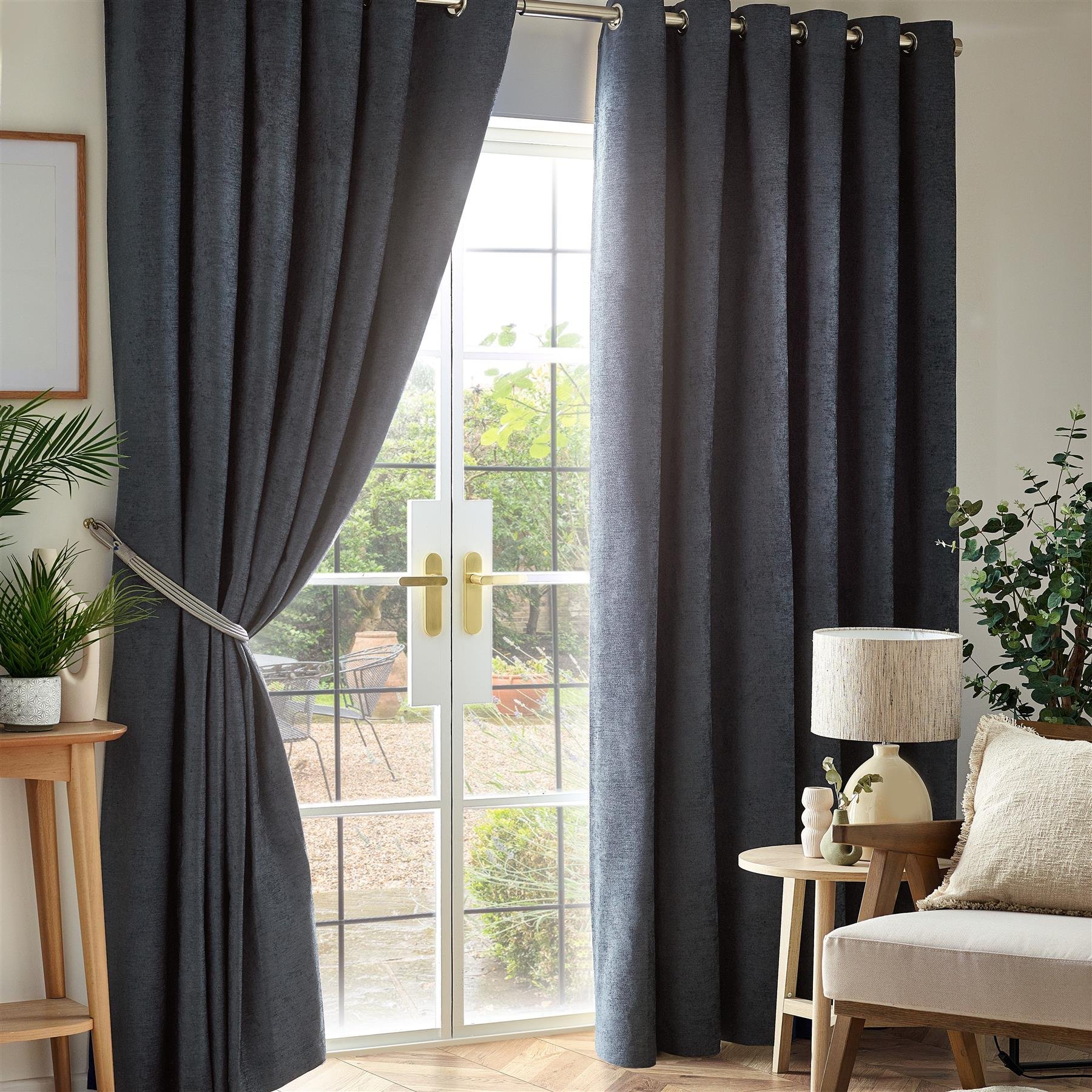 Luxury Living Chenille Blackout Eyelet Curtains 117cm x 137cm - Charcoal